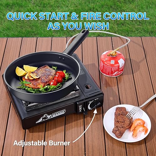 Miniatura 6 de WADEO Estufa de camping portátil de tres combustibles con bloqueador de viento, estufa de isobutano de propano 3 en 1 con funda de transporte y