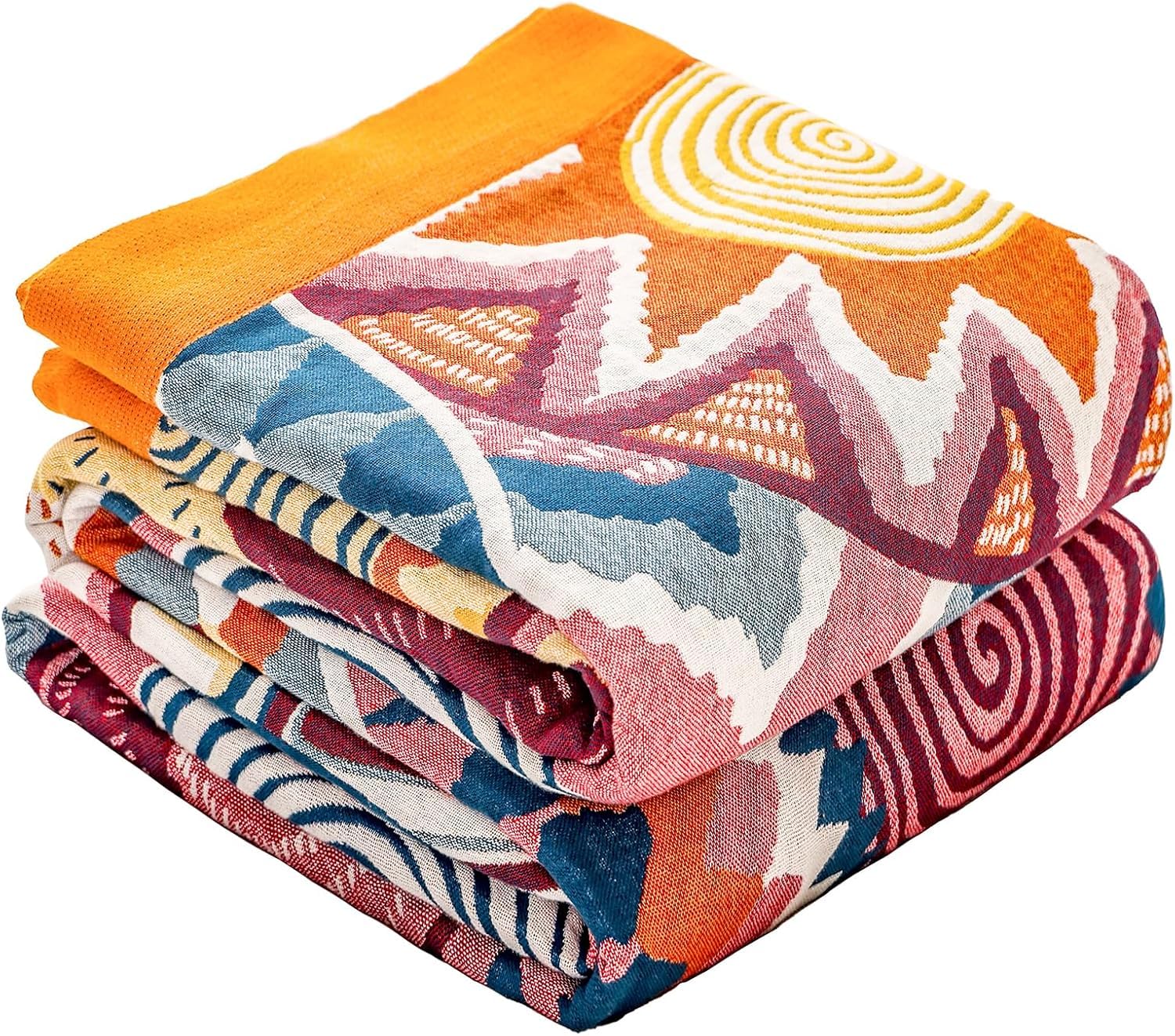 HOORDRY Boho Throw Blanket for Bed,100% Cotton Sofa Throws Large 2 Seater. Breathable Skin-Friendly Blankets for Couch Settee and Gift, Colorful Bedspreads Double Size-150×200CM(60×80In) — image 1