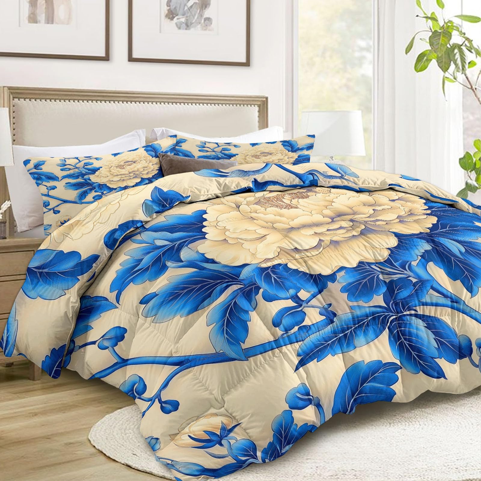 Générique Kołdra All-In-One 4 pory roku 140 x 200 cm Chiński Styl Kwiaty Piwonia Kołdra bez dwustronnej poszewki Miękka - Pikowana kołdra w romby zapobiegająca przesuwaniu się - Można prać w pralce