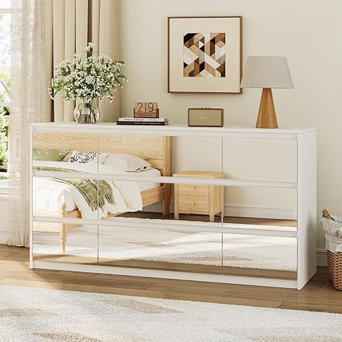 White Mirrored Dresser for Bedroom, 60.4" W High Gloss 9