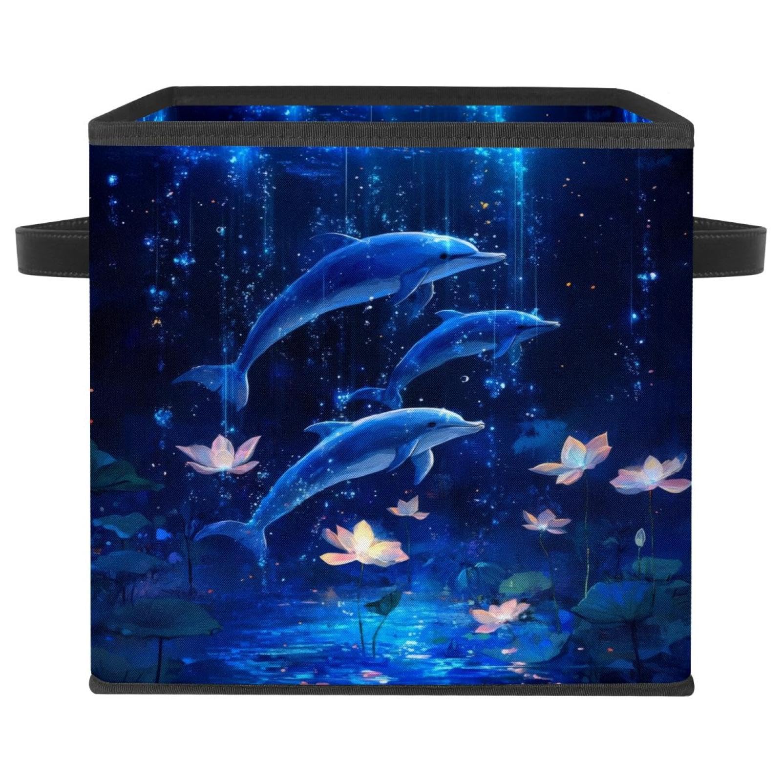 Paniers de rangement tissu pliable dauphin bleu pour gagner de la place sous étagère