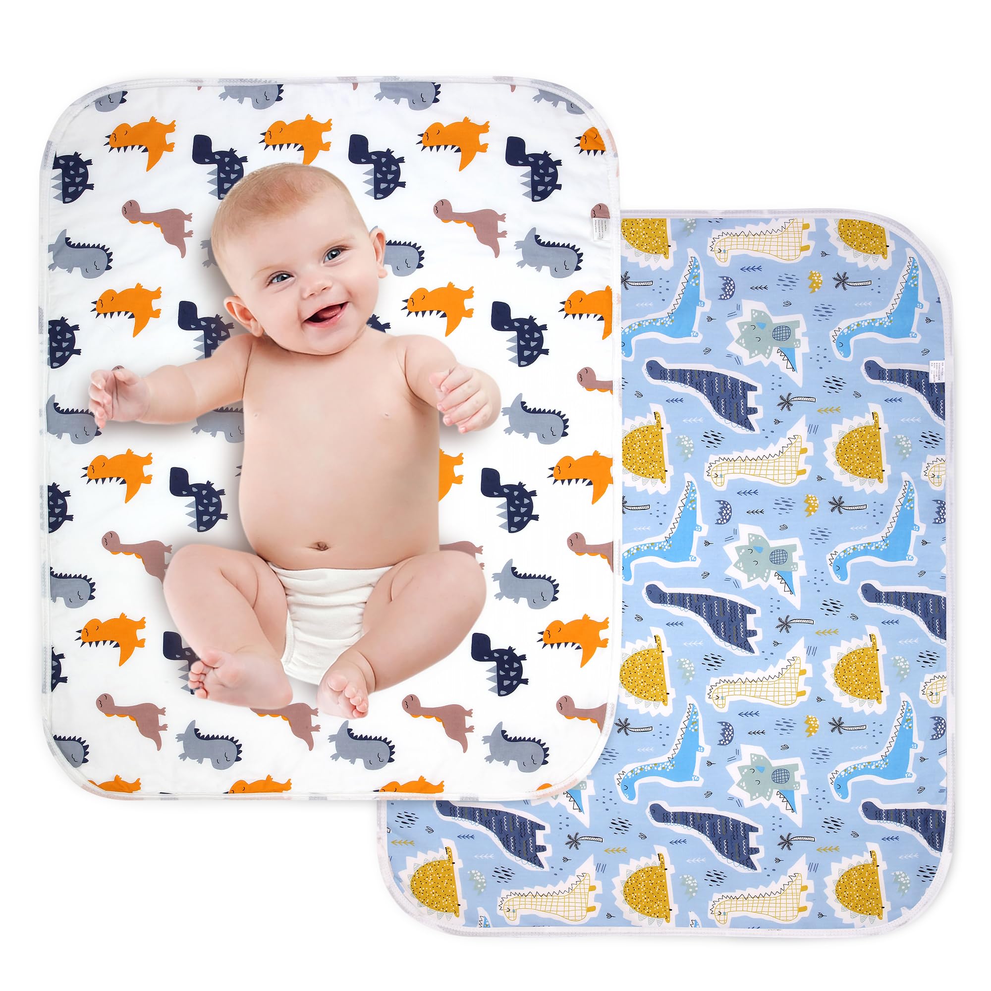 2Pcs Diaper Changing Pads for Baby, Dinosaur Change Mat, 3Layers Waterproof Change Pad Foldable Absorbent Mats for Women, Reusable Incontinence
