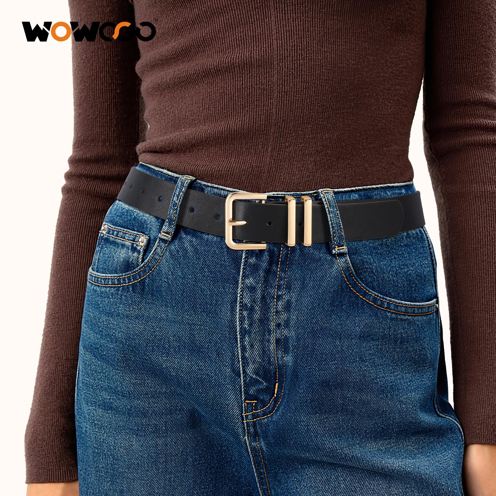 Paquete de 3 cinturones de cuero para mujer, para jeans, vestidos, pantalones, cinturones de cintura de moda para mujer con hebilla dorada y plateada