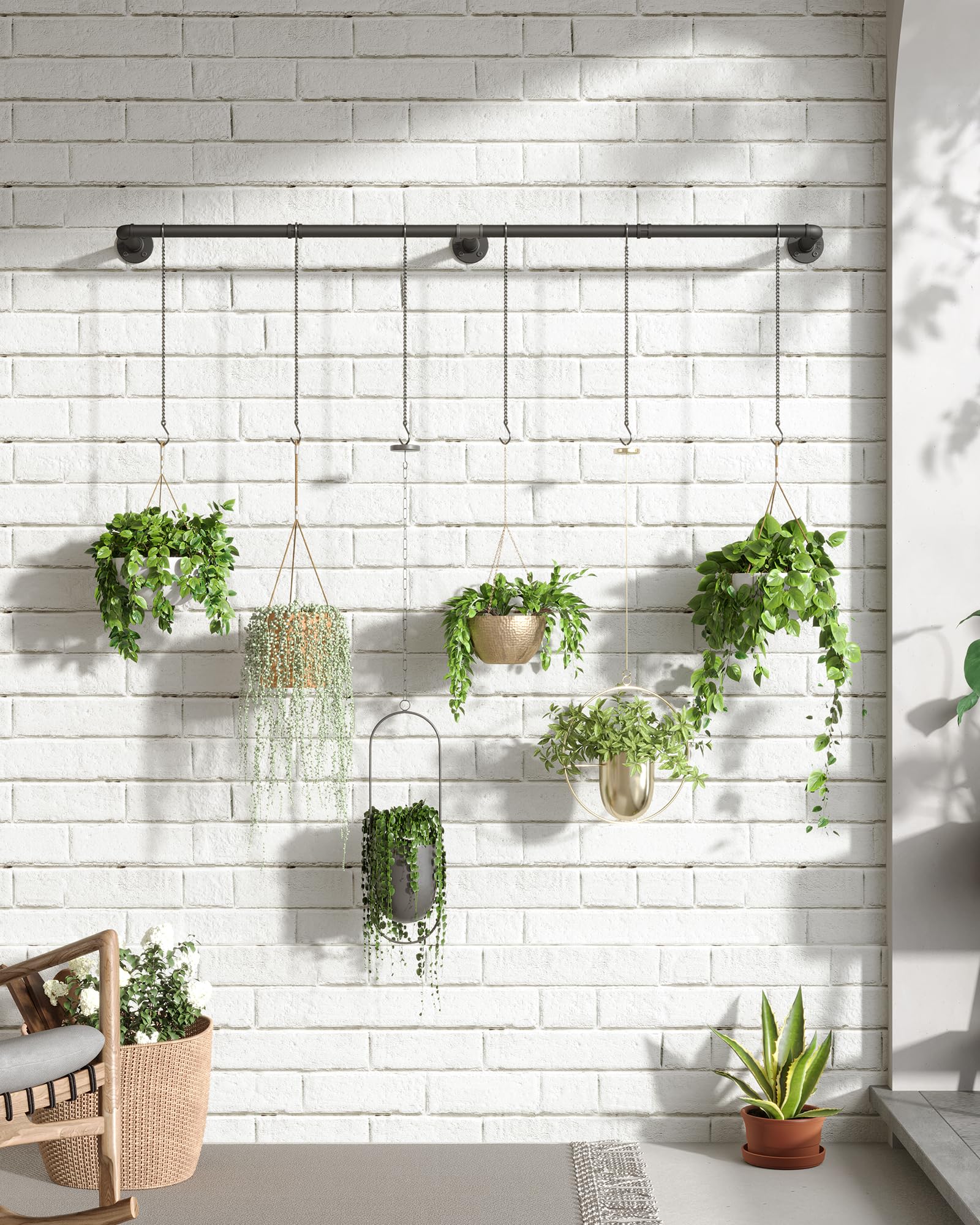 SOFITORG Plant Hanger Indoor, Hanging Planters for Indoor Plants with 6 Hanging Chains, Wall Plant Hanging Rod for Window Ceiling, 65 Inch, Metal/Black