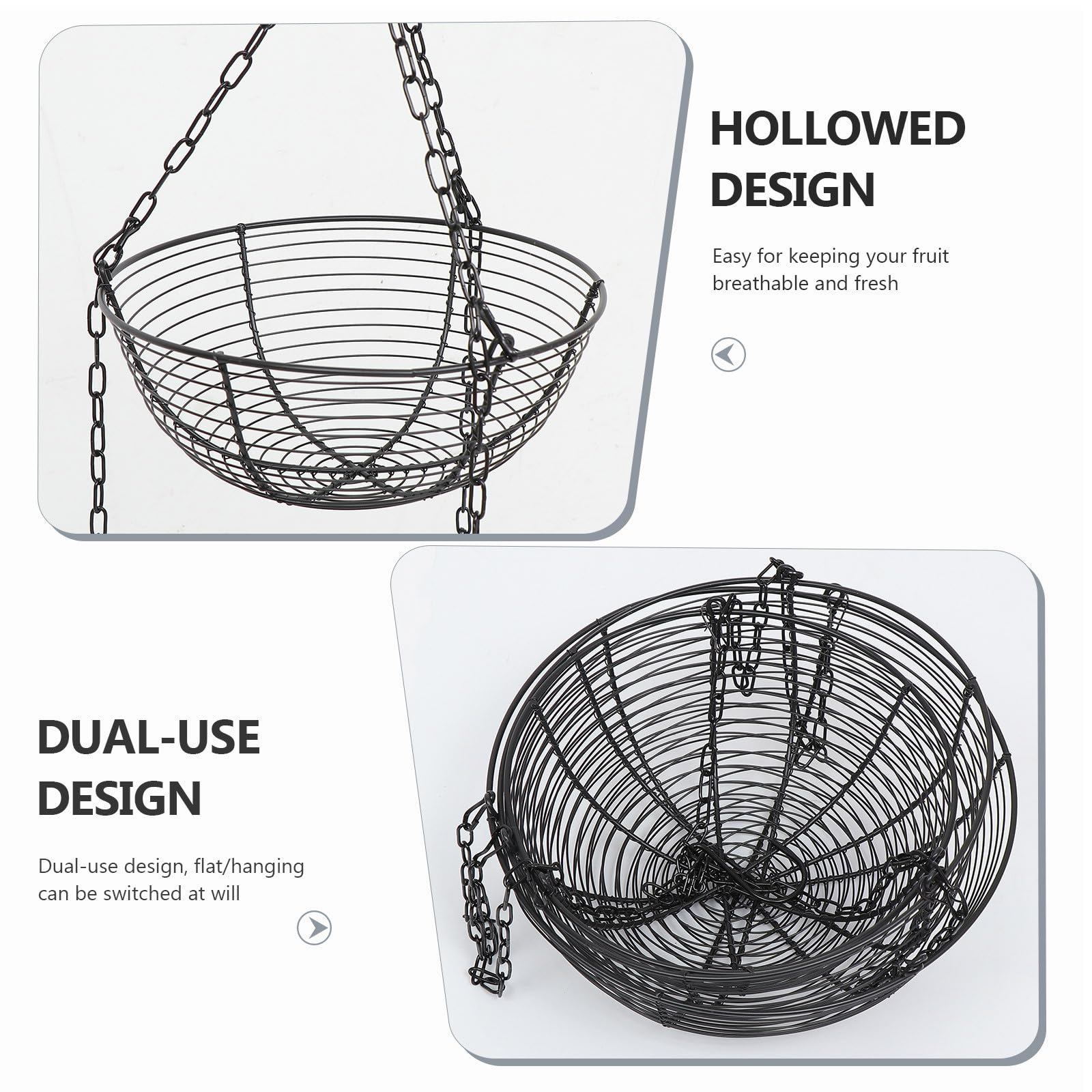 Zerodeko Schwarzer Dreilagiger Hängekorb aus Eisen für Obst und Kleine Gegenstände Hohles Design für Frische Luftzufuhr für Zuhause und Café