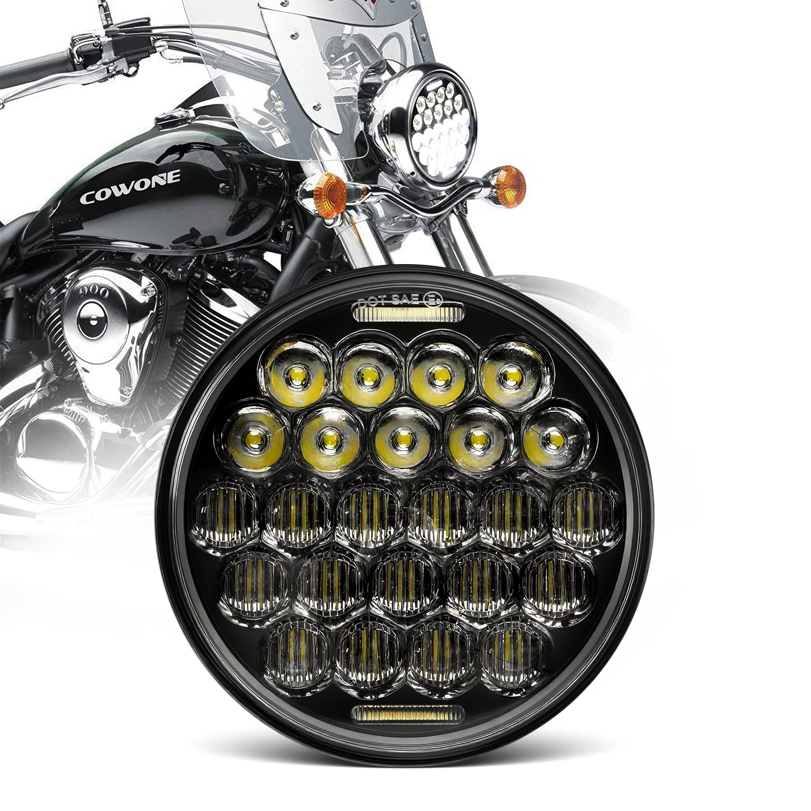 DOT Approved 5D 5-3/4 5.75" LED Headlight Compatible with Sportster Iron 883 Street BOB Low Rider Super Wide Headlamp Driving Lights Black