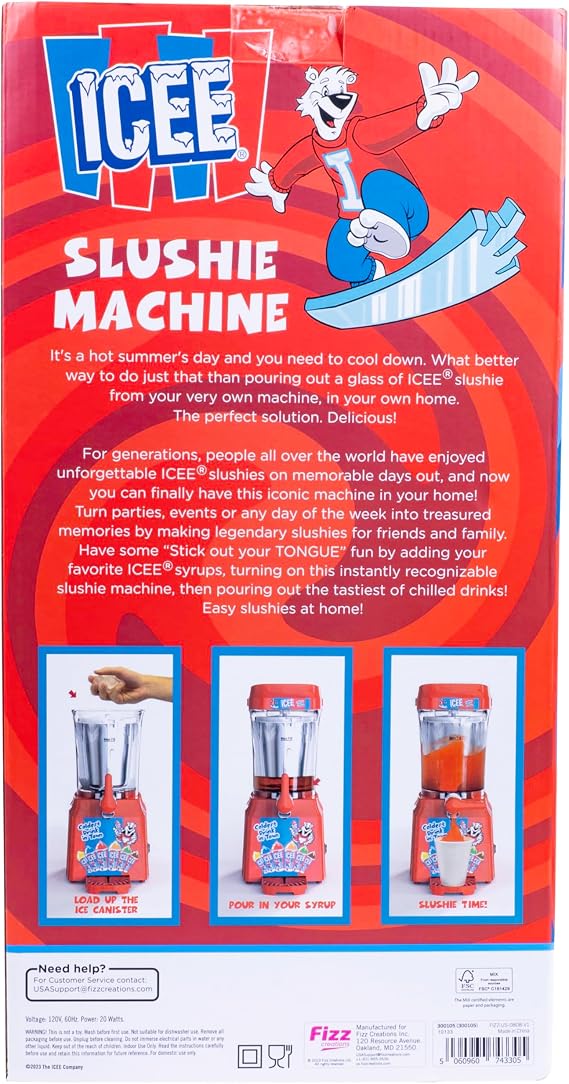 Fizz Creations ICEE Home Countertop Slushie Maker & 4-Pack Syrups Bundle. Creates up to 34Floz of Ice Cold ICEE Slushy. Make Ice Cold Slushies at Home! Officially Licensed ICEE Merchandise.