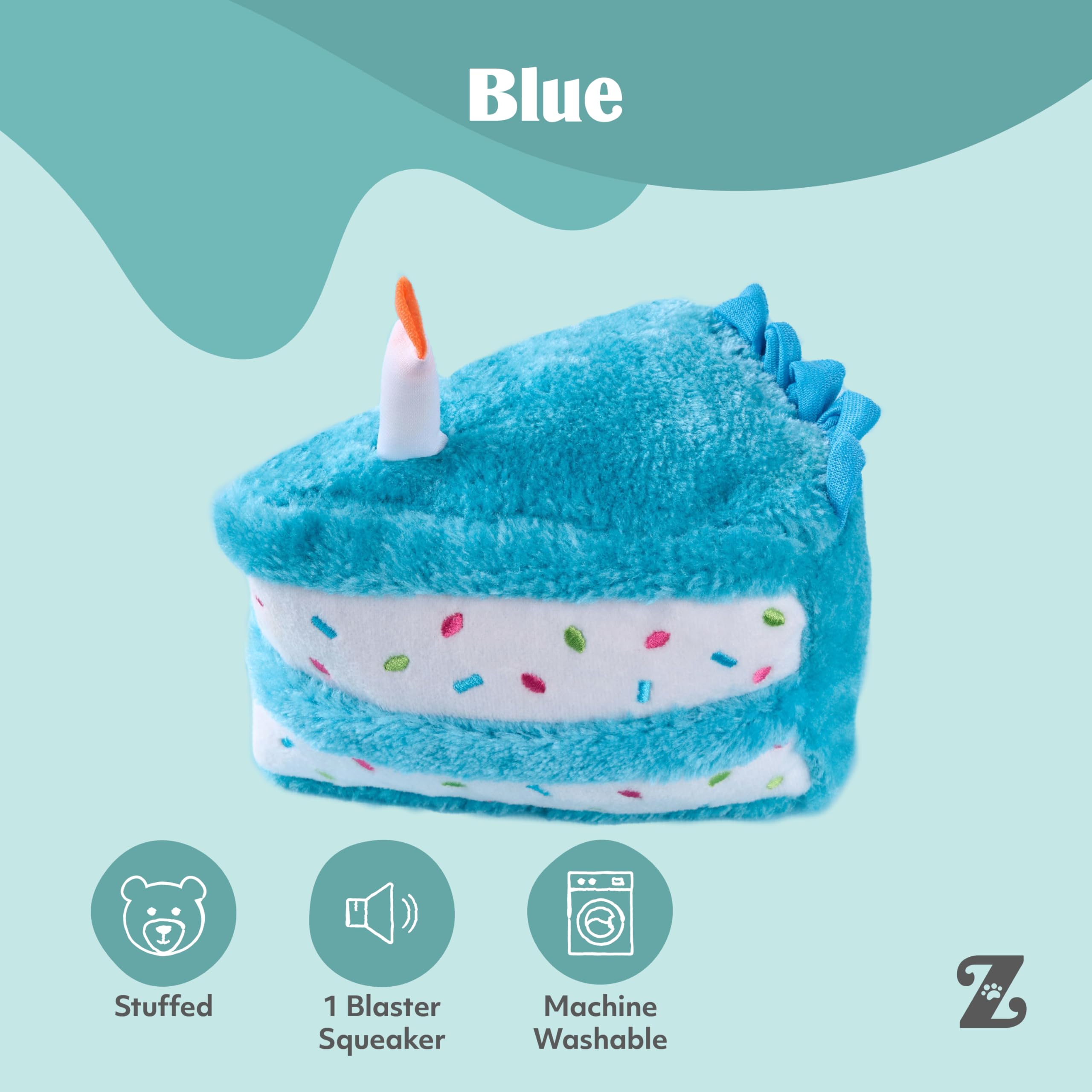 ZippyPaws Birthday Cake Dog Squeaky Toy - Blue -4