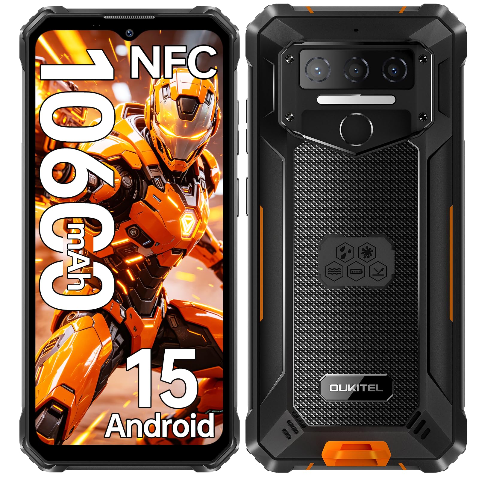 OUKITEL WP23S Rugged Smartphone 10600mAh, 6,52" HD+ Cellulare Antiurto | Android 15 Telefono Indistruttibile 16GB+64GB/1TB, Fotocamera 13MP, Impermeabile IP68/IP69K, 4G Dual SIM/OTG/NFC/Face ID/GPS