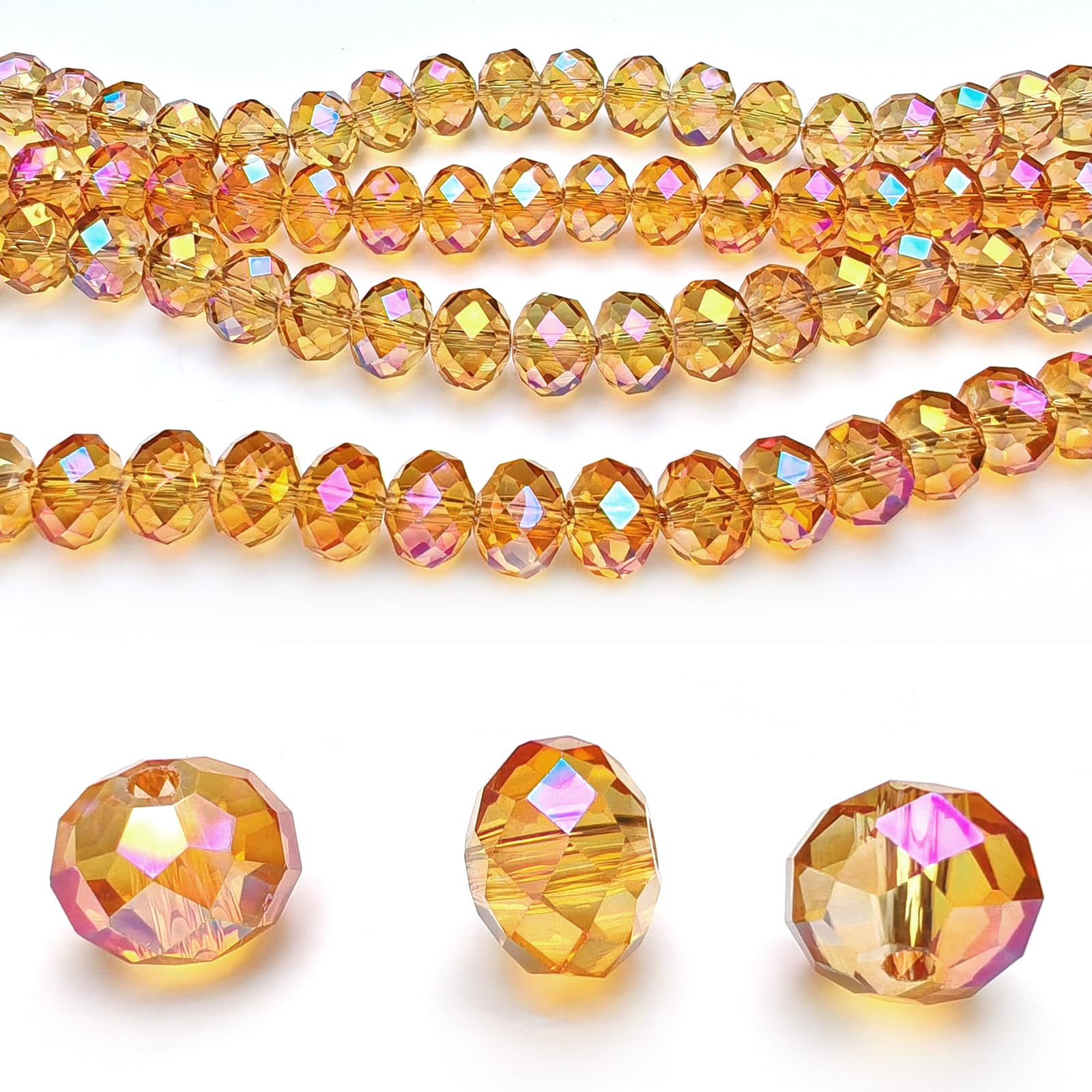 2mm Rondelle Glass Beads for Jewelry Making, Faceted Briolette Crytal Spacer Beads for Bracelet Necklace Earring, Golden Rose 1200pcs