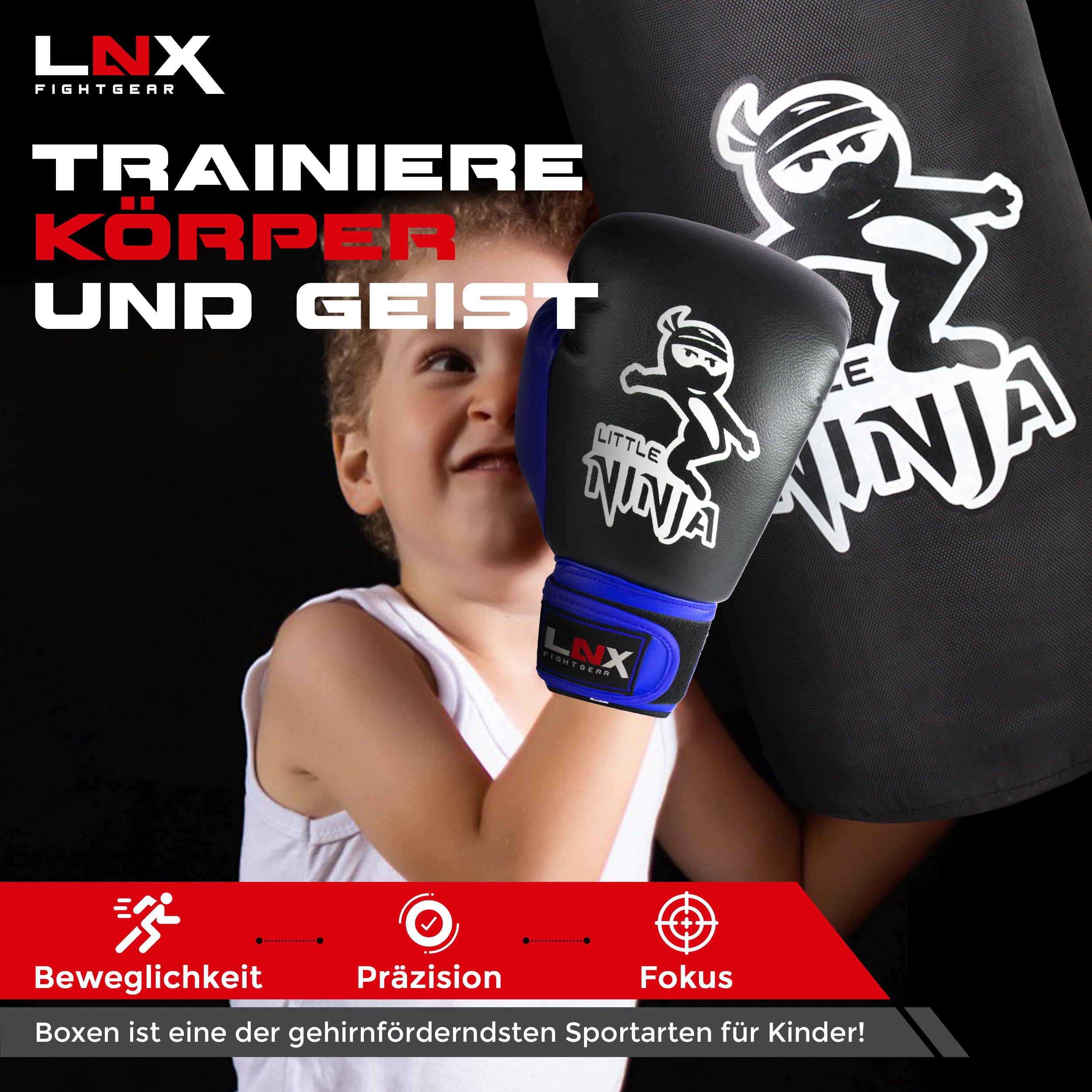 LNX Boxsack Set Kinder Little Ninja - 60cm gefüllt inkl. Boxhandschuhe Kids
