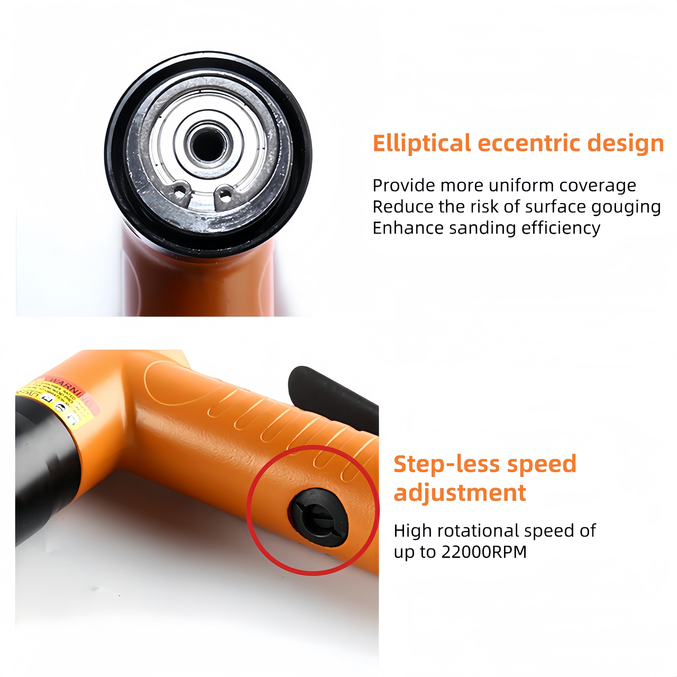 Mini Random Orbital Sander, 22000RPM Small Hand Air Sander, Pneumatic Polisher Tool with 1''/ 2''/ 3'' Sanding Pads & 30PCS Sand Papers for Woodworking Air Angle Grinder