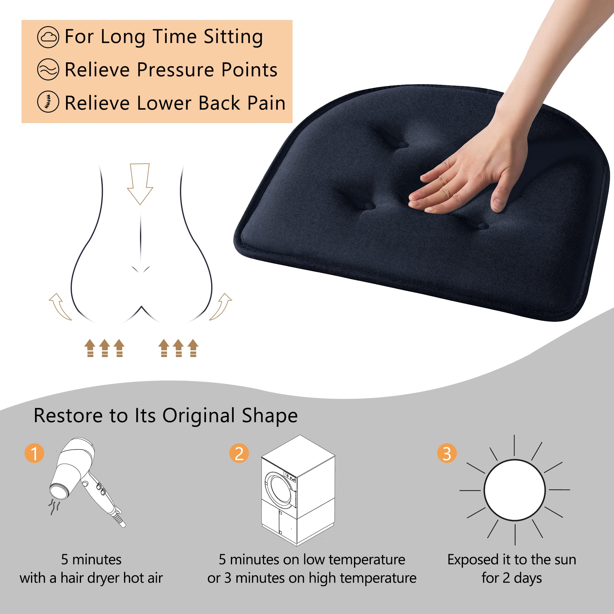 LOVTEX Chair Cushions for Dining Chairs 6 Pack, Non Slip Chair Pads for Dining Chairs, Kitchen Chair Cushions 17 x 16 x 1.5, Navy Seat Cushions