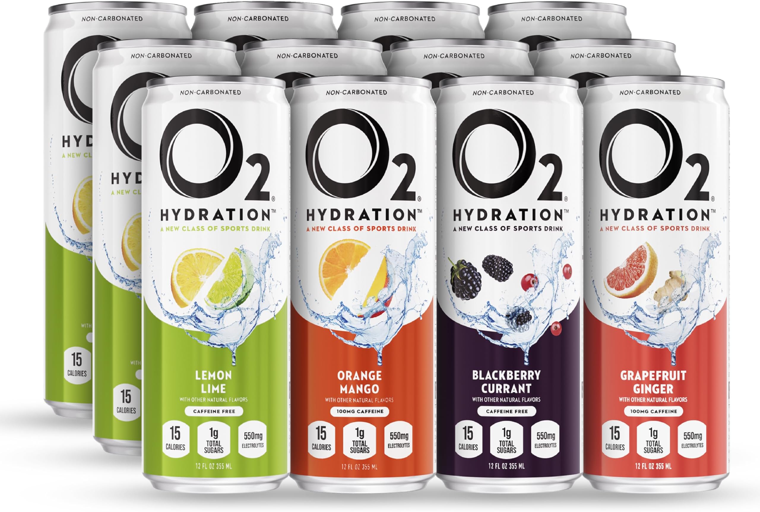 O2 Oxygenated Sports Recovery Drink | 120% More Electrolytes Than Standard Sports Drinks | Variety Pack | Non-Carbonated Electrolyte Drink | Post Workout Recovery Drink | 12 oz Cans (12 Pack)