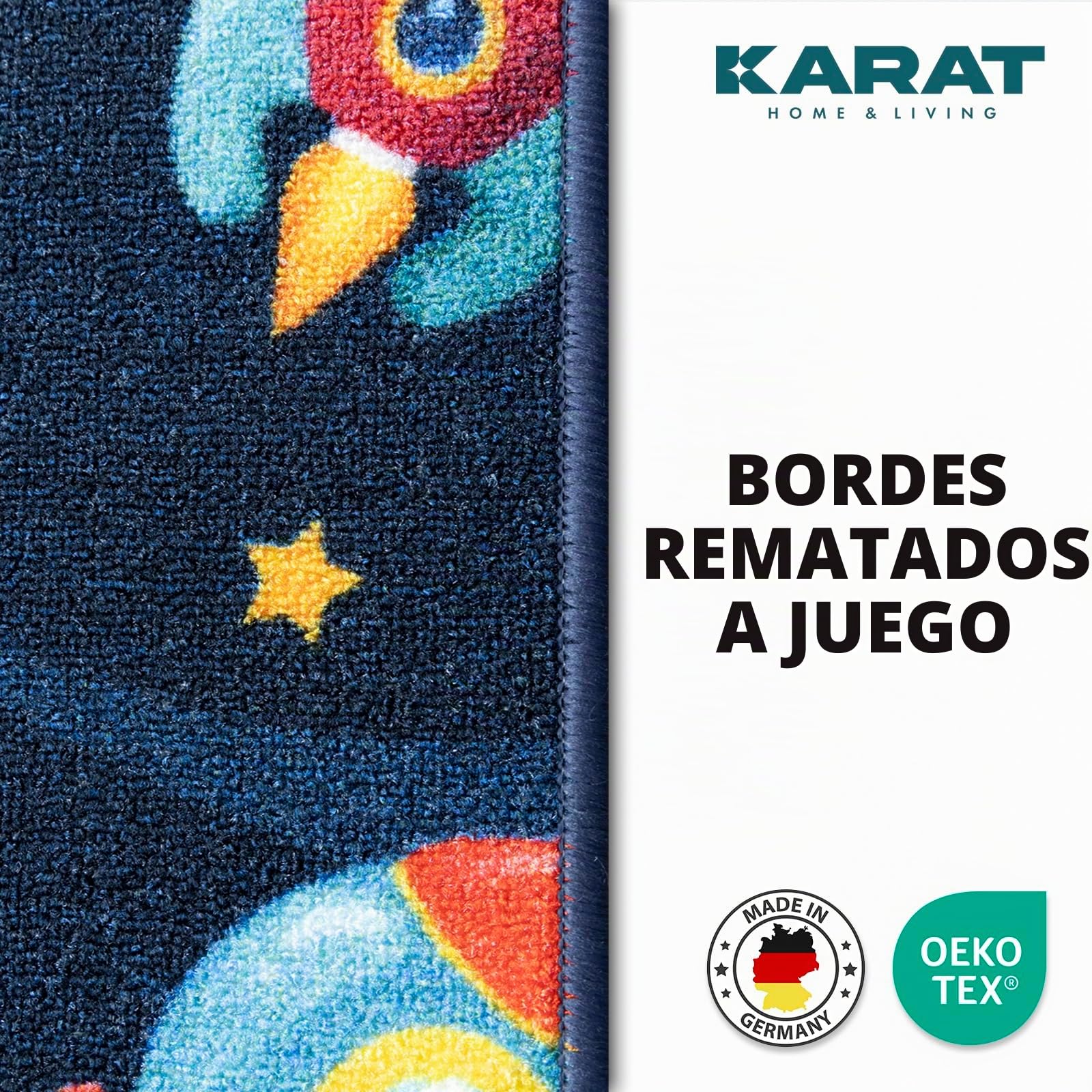 KARAT Alfombra infantil, para habitación y pasillo, antideslizante, resistente y fácil de cuidar, 80 x 200 cm, azul (lindos cohets)