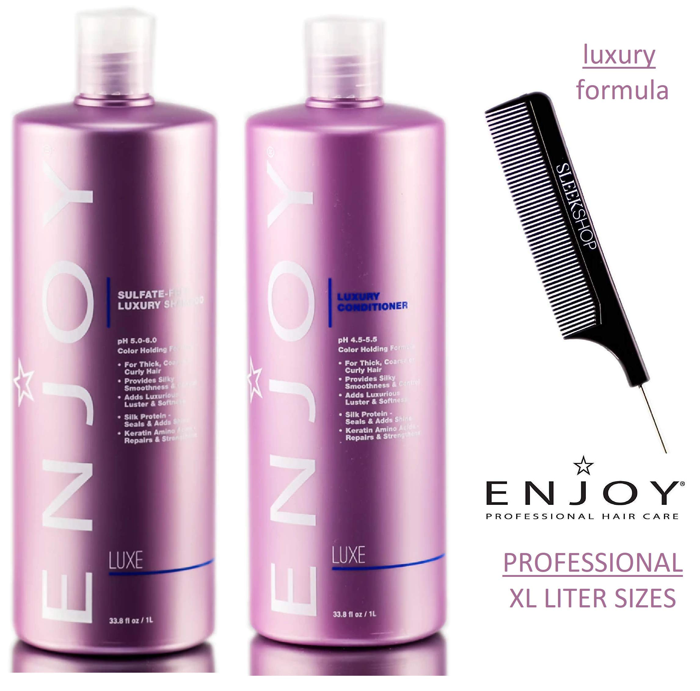 Enjoy LUXURY SHAMPOO & CONDITIONER Duo SET, LUXE Color-Holding Formula, Sulfate-Free (STYLIST KIT) pH 5.0-6.0 (33.8 oz / 1000 ml - LARGE LITER DUO KIT)