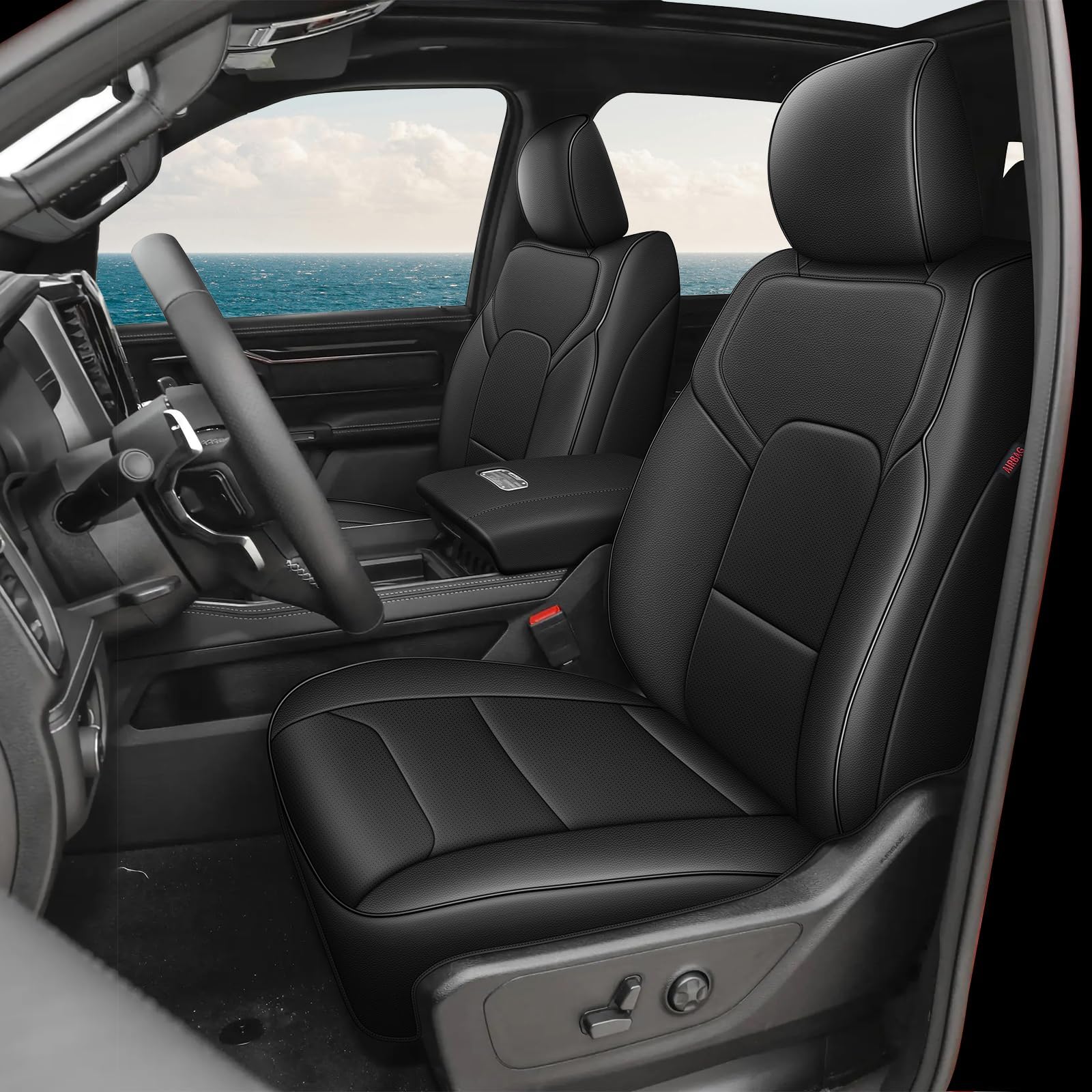 Custom Seat Covers for Dodge Ram 1500:2009 2010 2011 2012 2013 2014 2015 2016 2017 2018 Dodge Ram 2500 2009 2010 2011 2012 2013 2014 2015 2016 2017 2018 Leather Truck Seat Covers Full Set Black