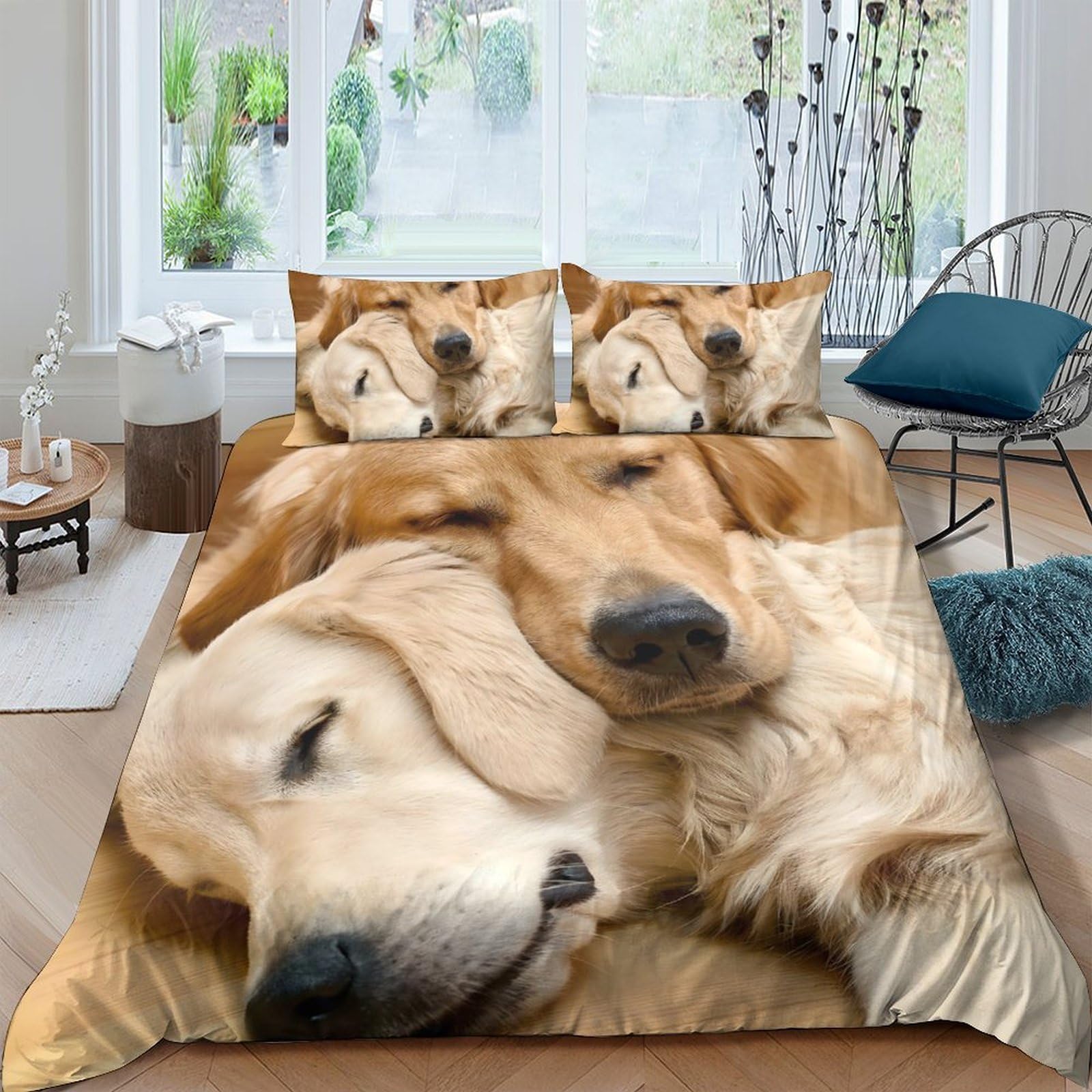 Ctjqhvkz Style-10 3D Printed Golden Retriever Fitted Sheet Microfiber Soft Dog Lovers Mattress Cover For Bedroom Dorm Easy Care Decor Single（135X200cm）