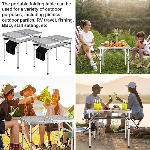 Miniatura 7 de Mesa de campamento con parrilla de 2 piezas, mesa plegable al aire libre con malla de aleación de aluminio de 2 pies, pies antideslizantes, mesa de