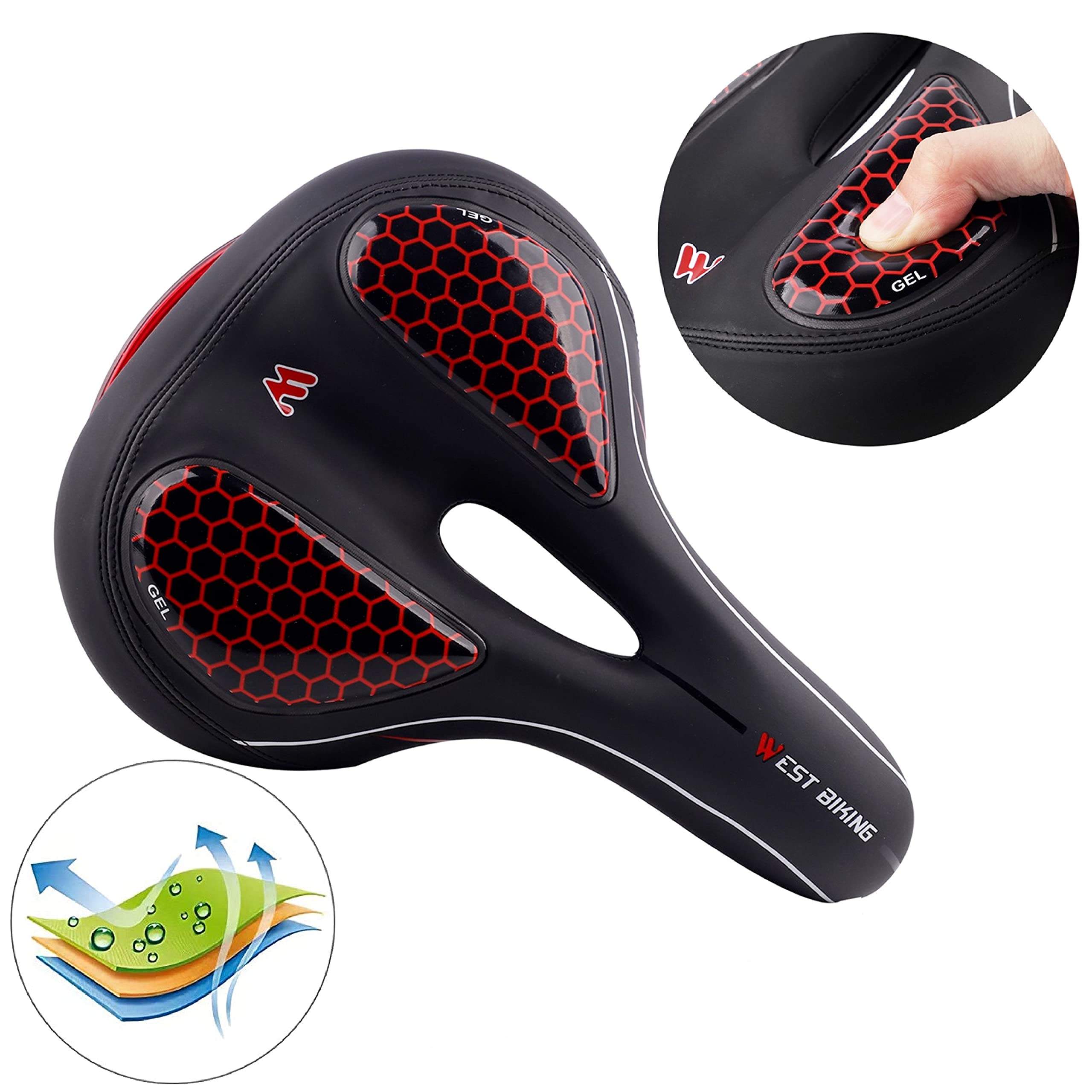 Selle Vélo Gel Confort Selle Vélo Gel Avec Feu Arrière LED – Confortable, Imperméable, Ressort Amortisseur – VTT/route/ville