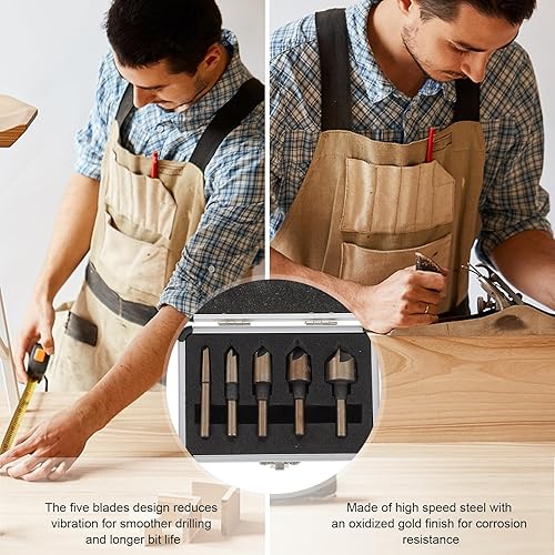 Miniatura 4 de Countersink Drill Bit Set with Mill Cutter Bits for Woodworking and High-Speed Steel Construction with Oxidized Gold Finish Precision Ground for