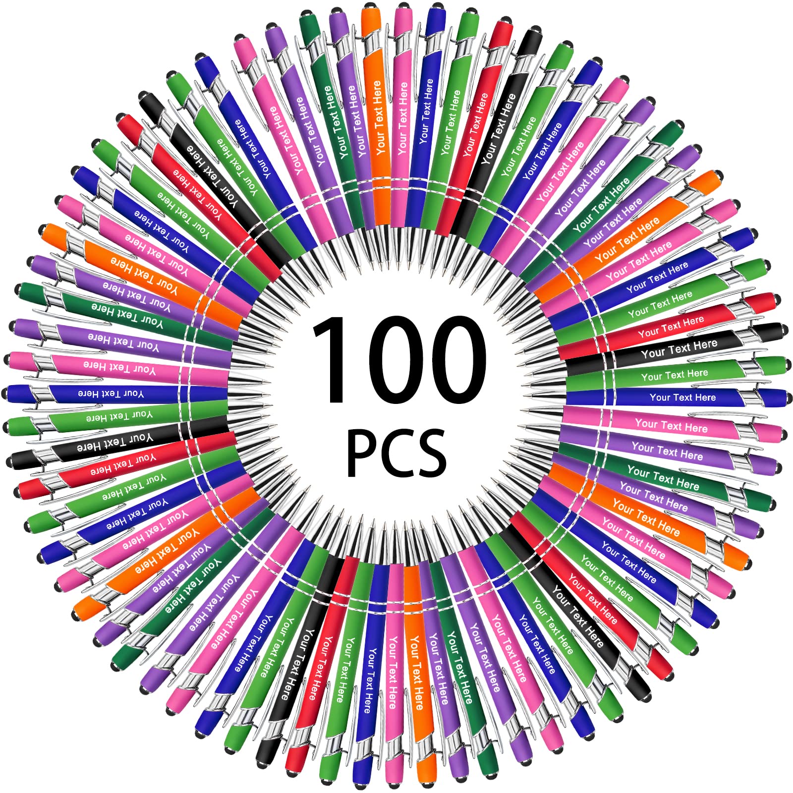 Hapelf Up to 500 Bulk Personalized Pens Custom Engraved Ballpoint Pen with Stylus Tip Retractable Multi-Color Housing Black Ink Pen for Business