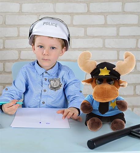 Miniatura 7 de DolliBu Big Eye - Juguete de peluche de oficial de policía de alce súper suave con bonito uniforme de policía y gorro para regalo, 6 pulgadas