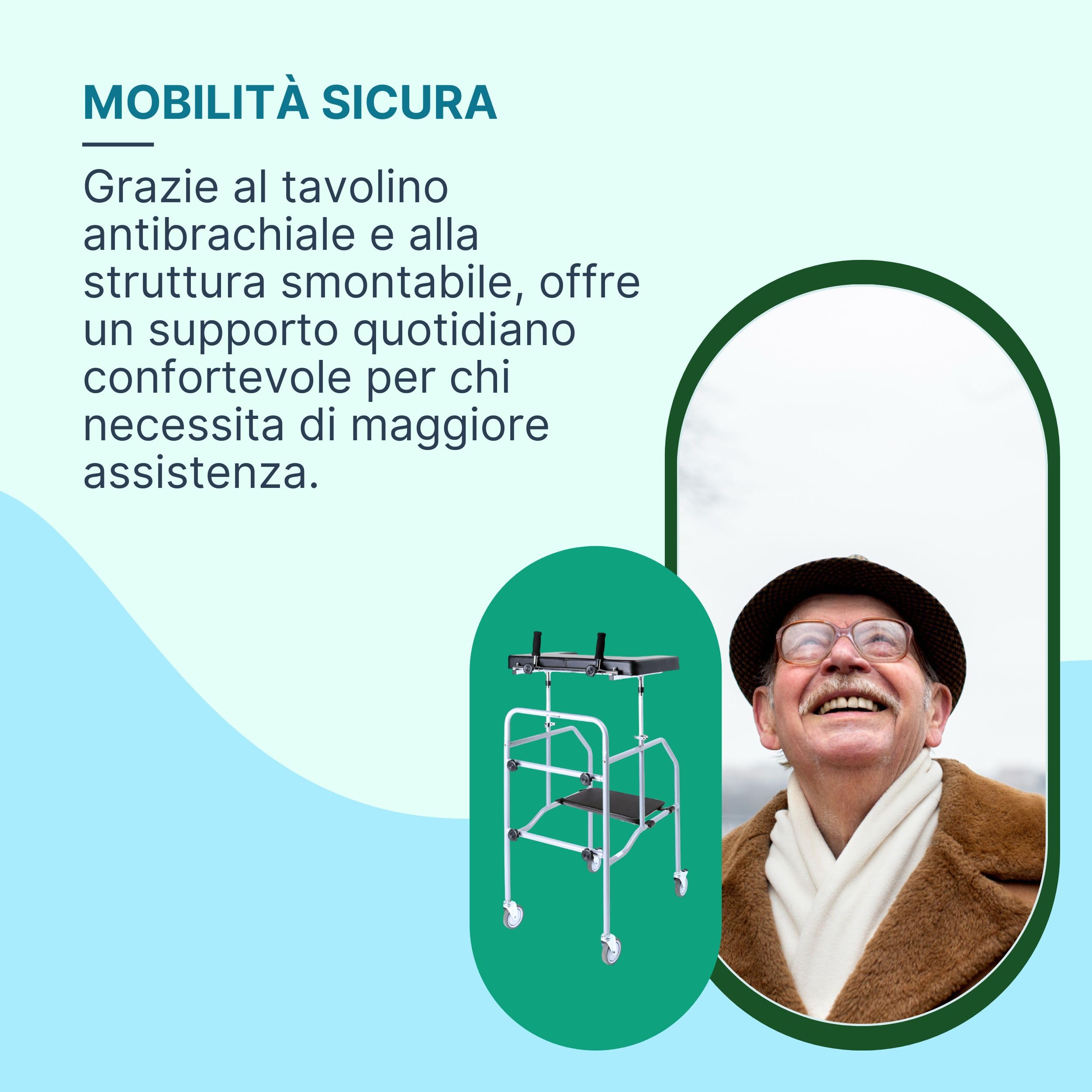 Deambulatore con Seduta con Tavolino e Maniglie Regolabili - Girello per Anziani e Disabili Smontabile da Interno o Esterno - Deambulatore per Anziani 4 Ruote