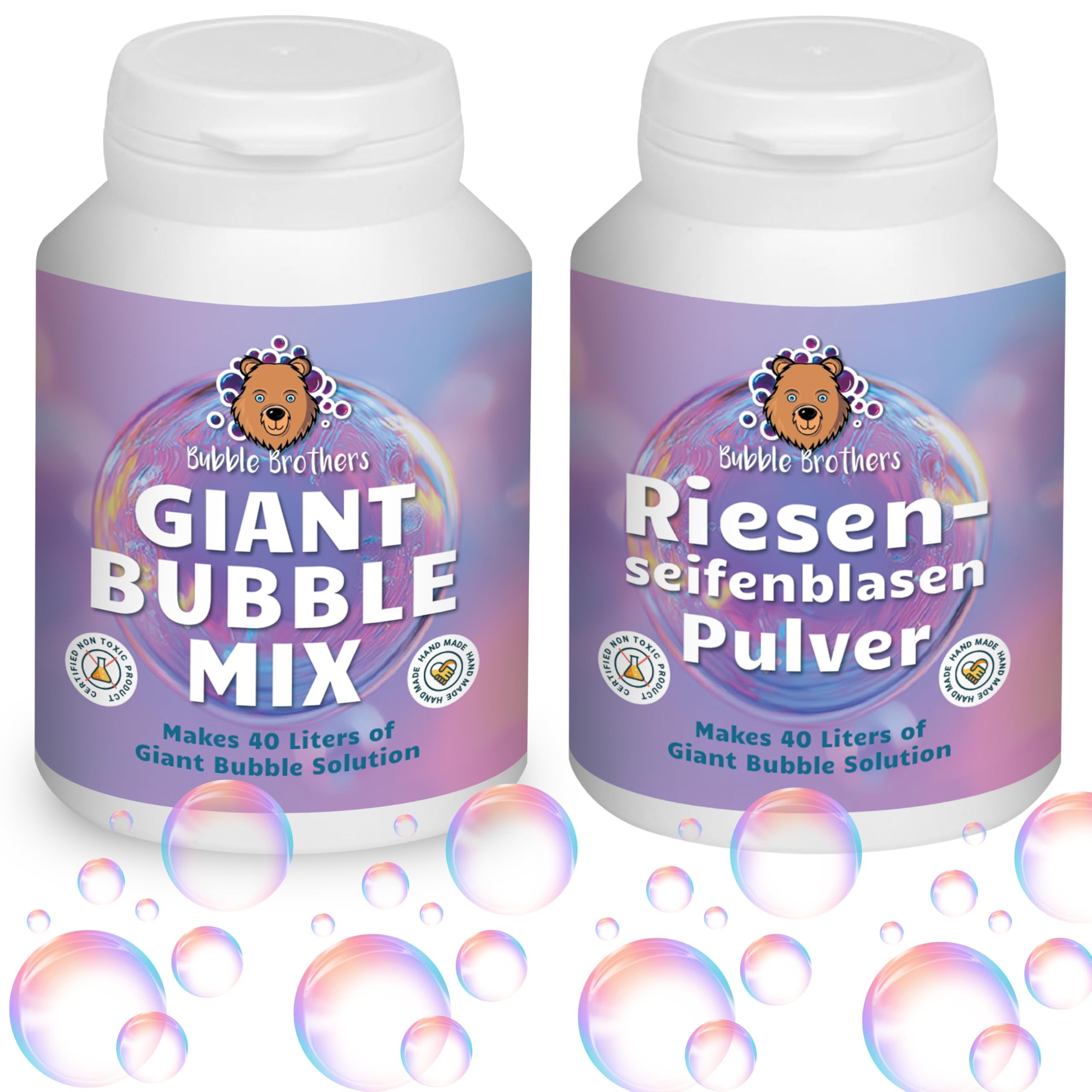 Bubble Brothers Polvo de burbujas gigantes 2 x 160 g para 80 l líquido de burbujas juego XXL