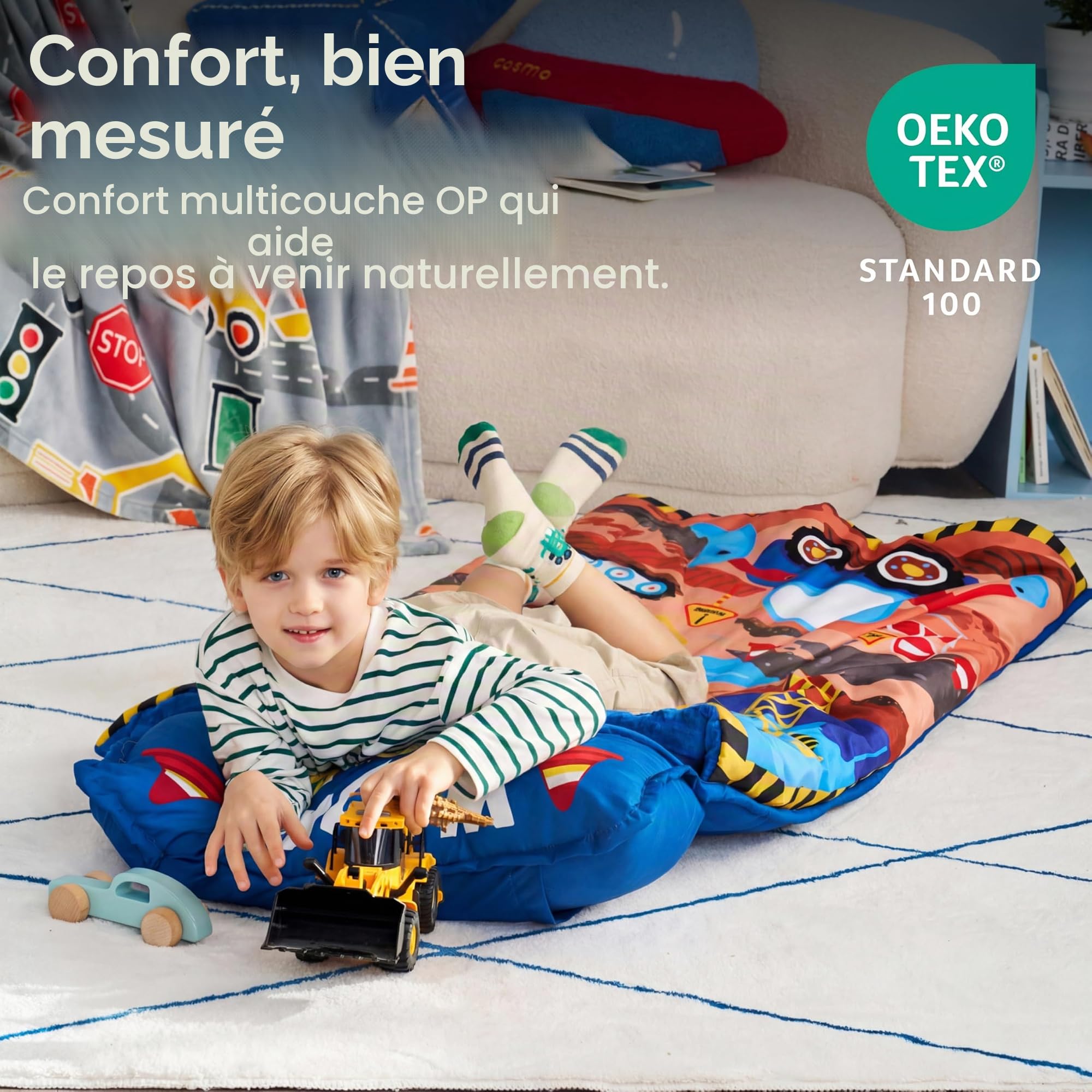 Joiedomi Tapis de Couchage pour Tout-Petits avec Oreiller et Couverture, Tapis de Couchage Enroulable pour Le Milieu préscolaire, pour garçons et Filles, Maternelle, Nuit de 3 à 7 Ans