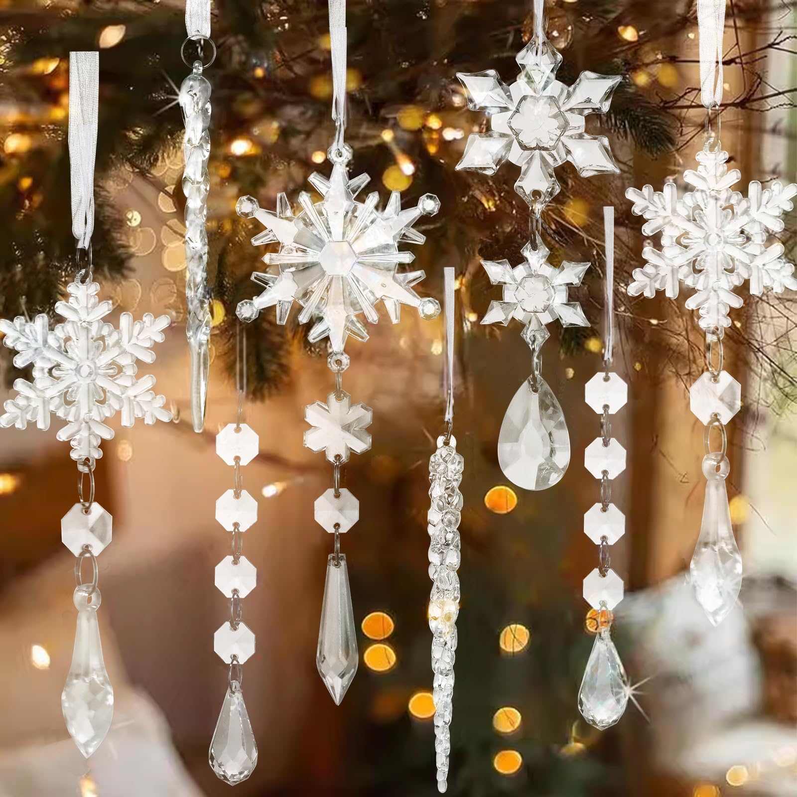 MSQ Lot de 12 décorations de Noël en Forme de et Flocons de Neige Acrylique