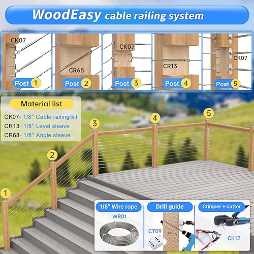 Miniatura 5 de Muzata Sistema de barandilla de cable de acero inoxidable de 300 pies de 18 pulgadas, cuerda de alambre de 7 x 7 hilos, kit de barandilla de cable