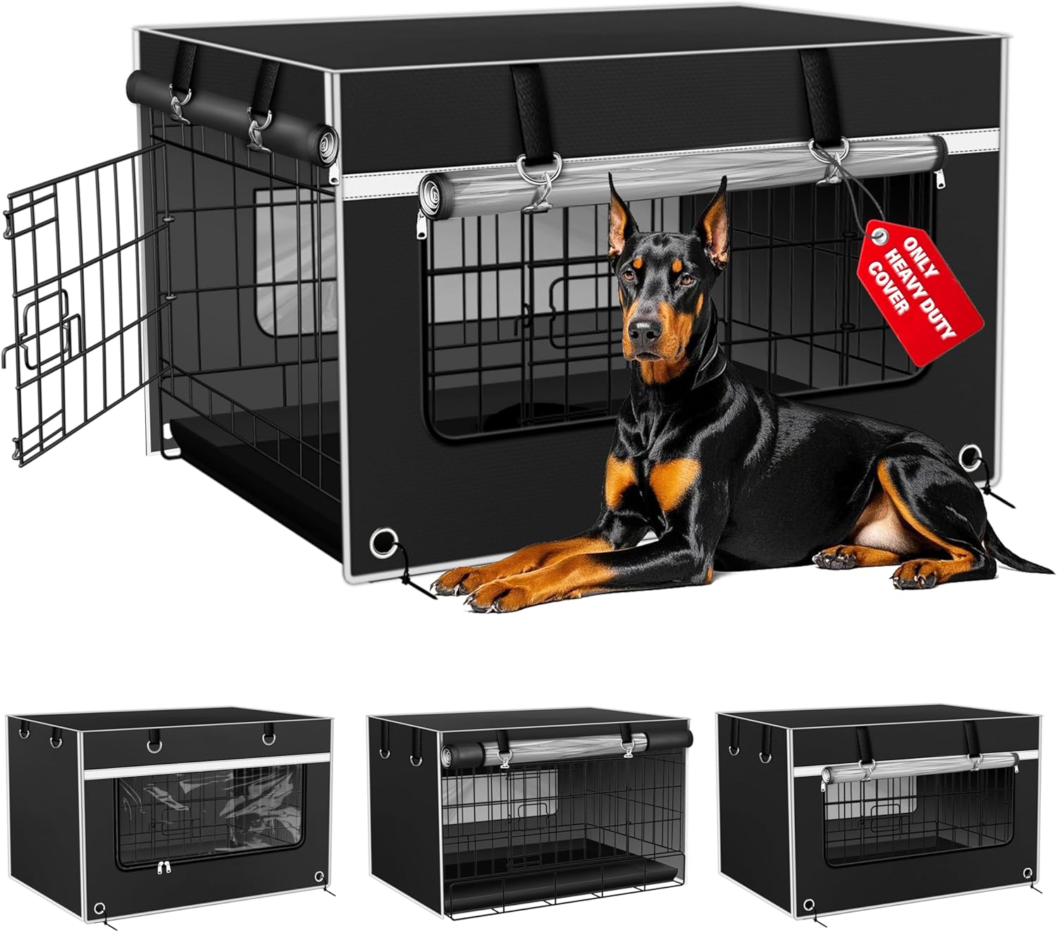 Dog Crate Cover 42 Inch Heavy-Duty Tear-Resistant – Insulated & Chew-Proof Dog Kennel Cover Blends with Home Decor, Compatible with Wire Crates & Cages, Black