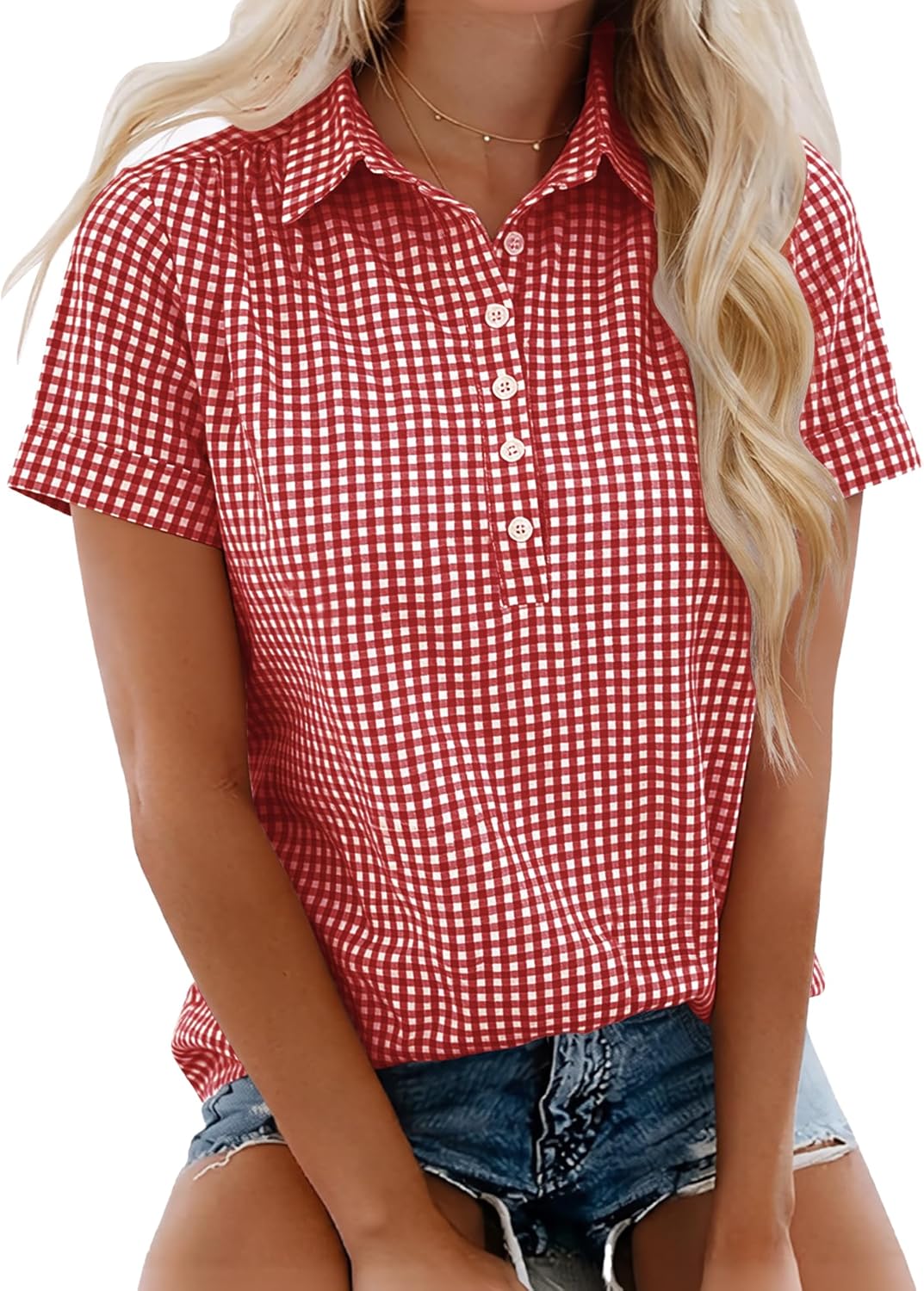 Rapbin Spring Tops for Women 2026 Women Blouses Short Sleeve V Neck Casual Collared Office Work Shirts Tops