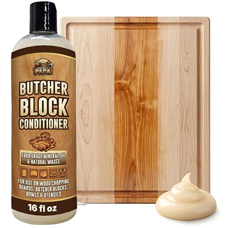 Butcher Block Conditioner 16 fl oz - Food Grade Mineral Oil and Beeswax Wood Cutting Board Conditioner for Butcher Blocks, Bowls & Utensils - Food Safe Natural Formula - Made in the USA