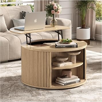 JOINICE 31.5" Lift Top Coffee Table with Storage for Living Room,Round