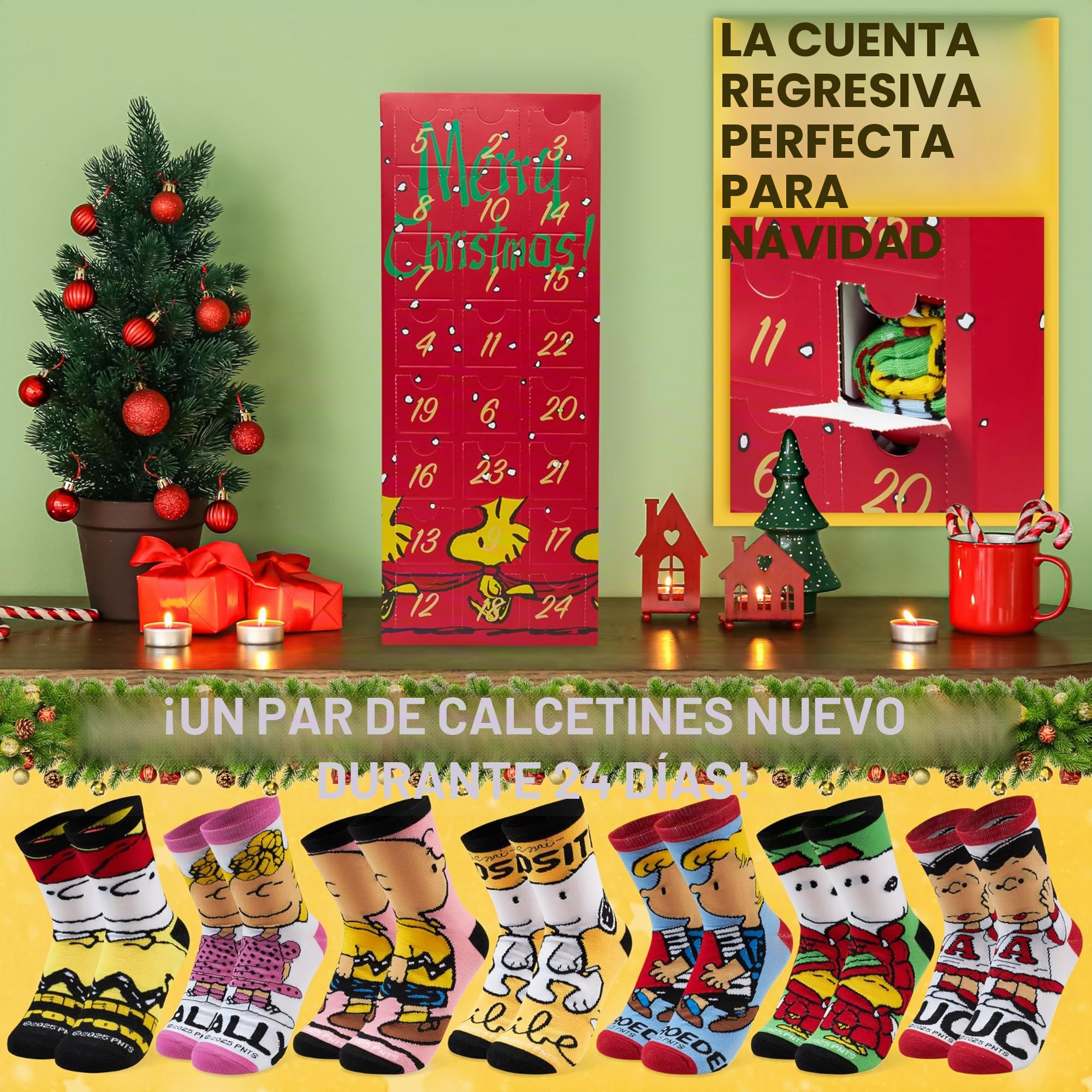 Get Trend Peanuts Snoopy Calendario Adviento 2025 con 24 Pares Calcetines Divertidos Colores para Mujer y Adolescente, 36-41, Regalo Original (Multi Snoopy)