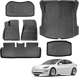 6PCS Tesla Model 3 Floor Mats for Model 3 2021 2022 2023 Custom Fit Front Rear Cargo Liners Floor Protect Interior Accessories Full Set All-Weather Anti-Slip Heavy Duty Floor Mats Black