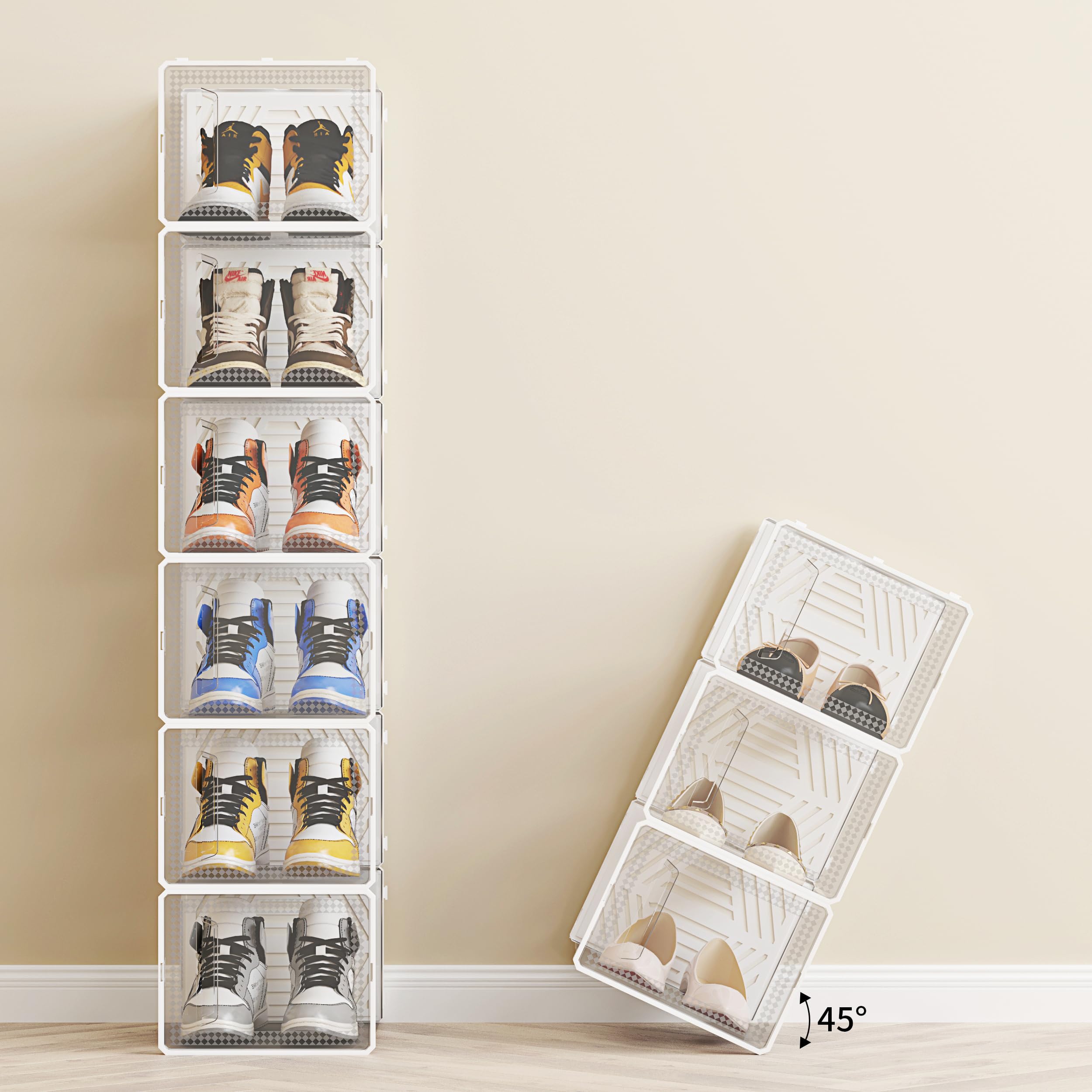 TEmkin Scatole Porta Scarpe Trasparenti Impilabili Da 12 Pezzi Organizer Per Scarpe in Plastica Rigida Contenitori Pieghevoli, Traspiranti E Versatili,002