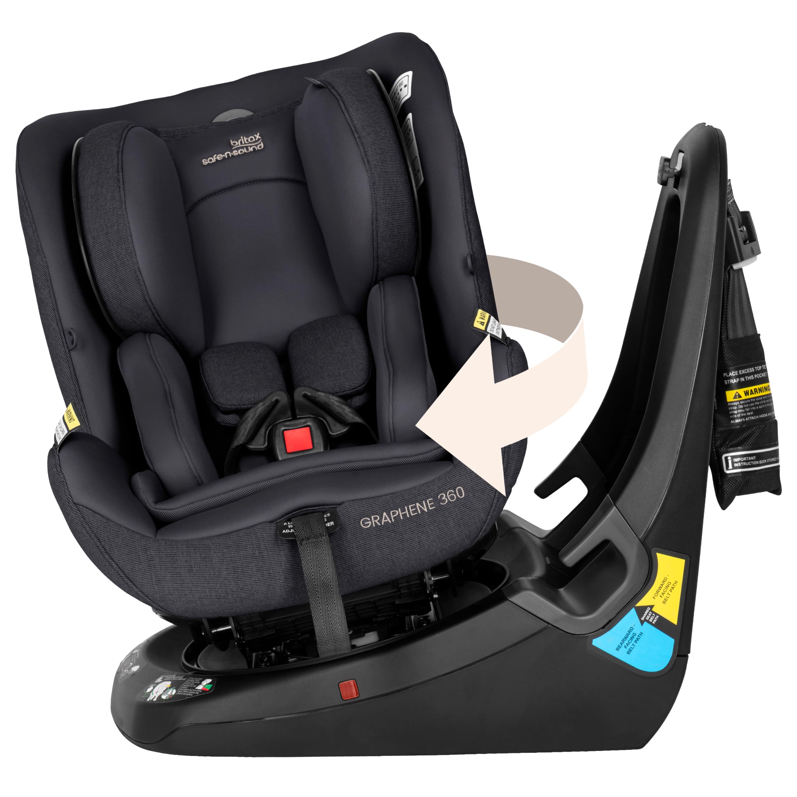 Britax Safe-n-Sound Graphene 360 Raven Black (3743), 360 Degree One-Hand Rotation, Extended Rearward Facing Up to 36 Months, Compact Design, Easy Adjust Headrest, Ergonomic Seat Design Baby