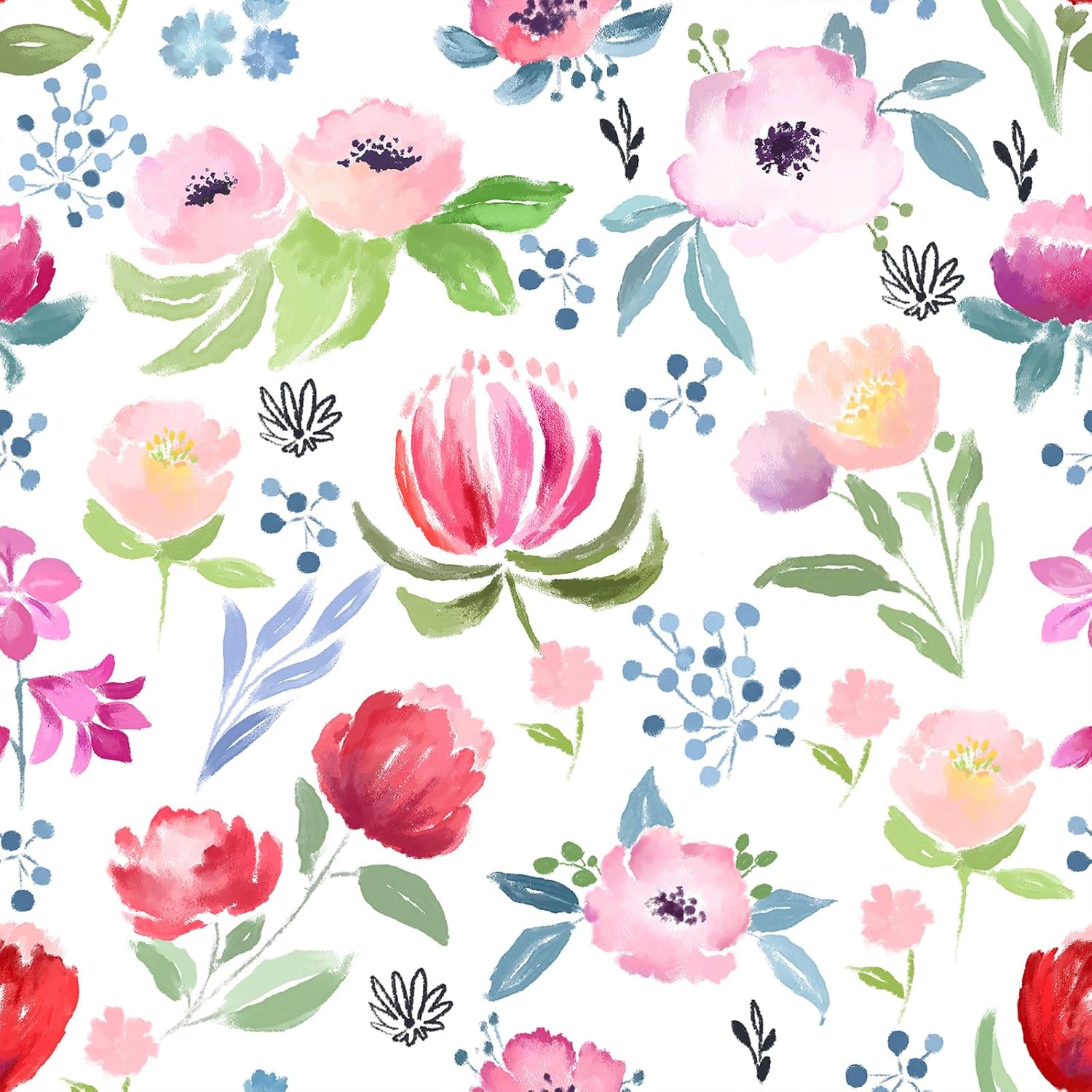 VEELIKE Watercolor Pink Floral Peel and Stick Wallpaper Pink Floral Wallpaper for Bedroom Nursery Bathroom 17.7''x354'' Removable Floral Wall Mural Wallpaper Self Adhesive Contact Paper for Cabinets