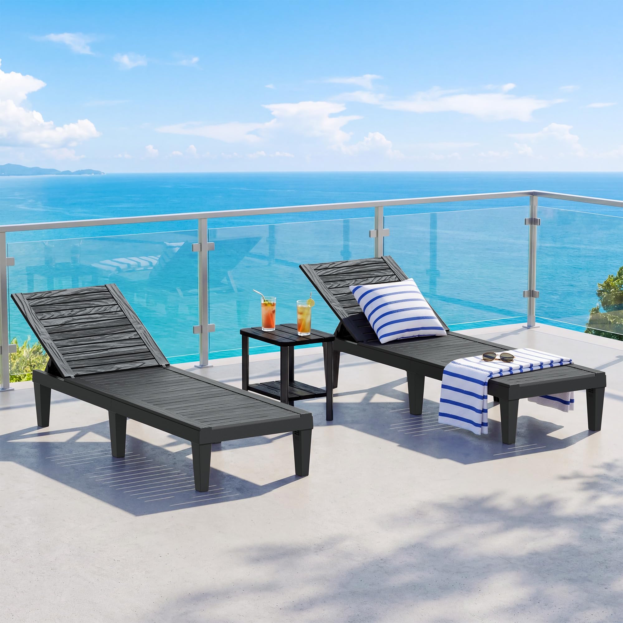 Outdoor Chaise Lounge Chair Set of 2, Black