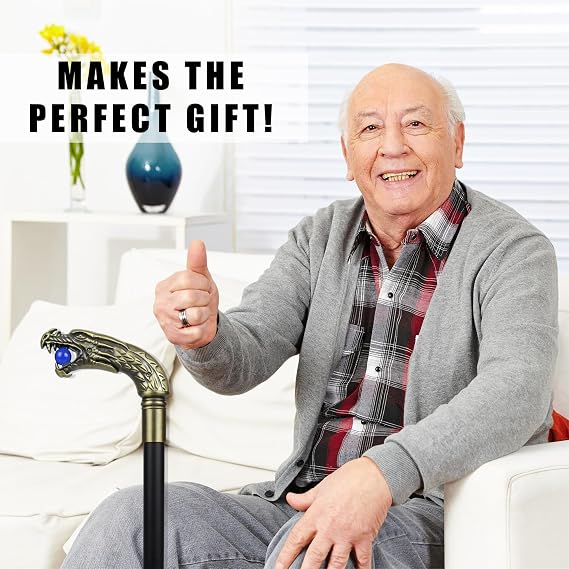 Dragon Head Gothic Walking Stick Cane - Walking Sticks for Men, Seniors Balance - Collapsible 2 pc Travel Canes For Mobility, Stability, Knee Support - Elderly Assistance Products -36.5 Golden Dragon