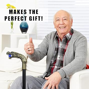 Dragon Head Gothic Walking Stick Cane - Walking Sticks for Men, Seniors Balance - Collapsible 2 pc Travel Canes For Mobility, Stability, Knee Support - Elderly Assistance Products -36.5 Golden Dragon