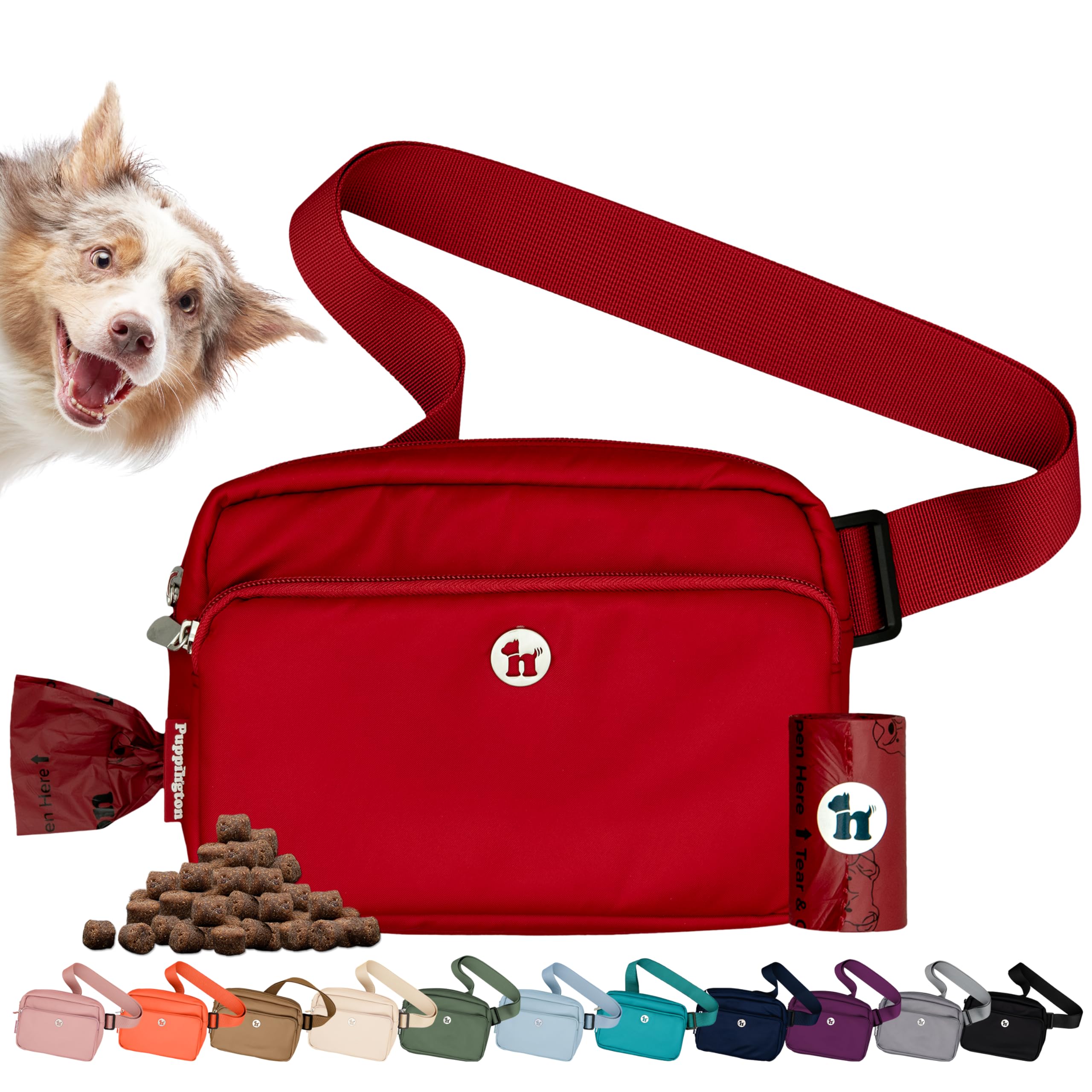 Puppington 3-in-1 Crossbody Dog Walking Bag & Treat Pouch with Matching Planet Safe Poop Bags & Built-In Dispenser - Dog Mom Gift for Puppy Training