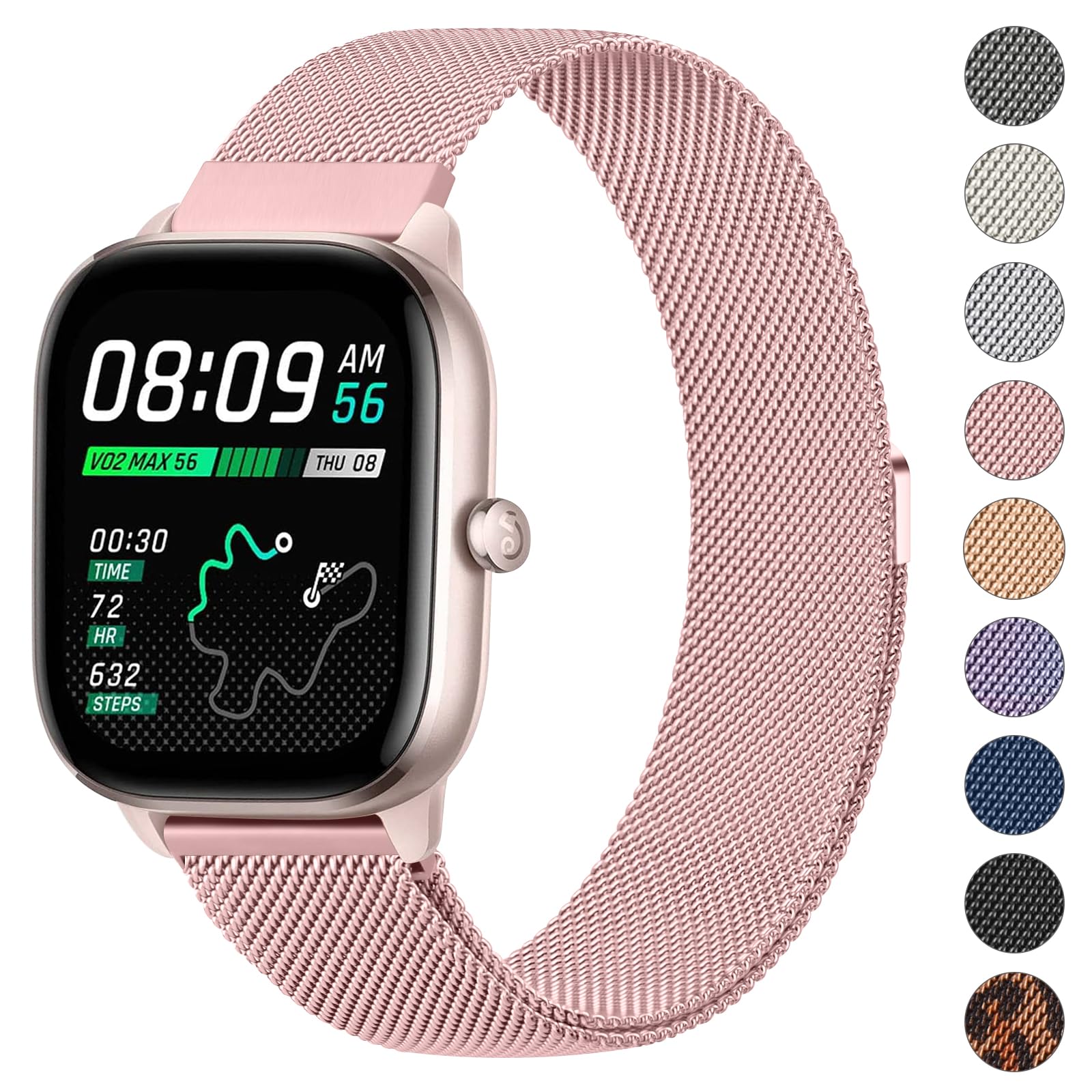 Vancle 20mm Strap for Amazfit GTS/GTS 2 Mini/GTS 4 Mini/GTS 2/ GTS 2e/ GTS 3/ GTS 4 Women Men, Stainless Steel Metal Replacement Wristbands with Magnet for Amazfit GTR Mini/Amazfit Active