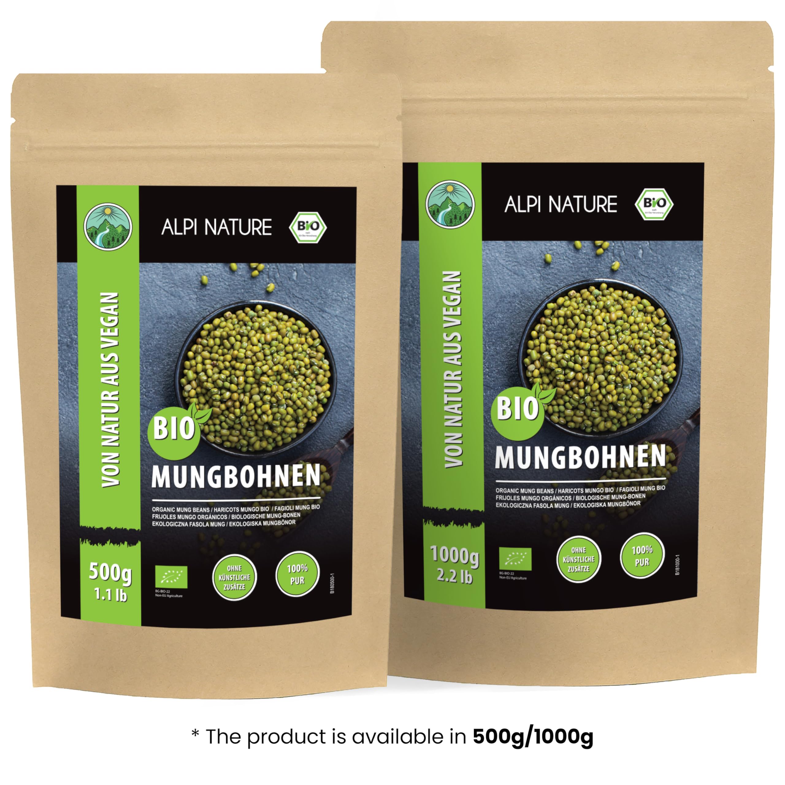 Alpi Nature Frijoles Mungo Orgánicos 500g, Frijoles Verdes Enteros sin Gluten