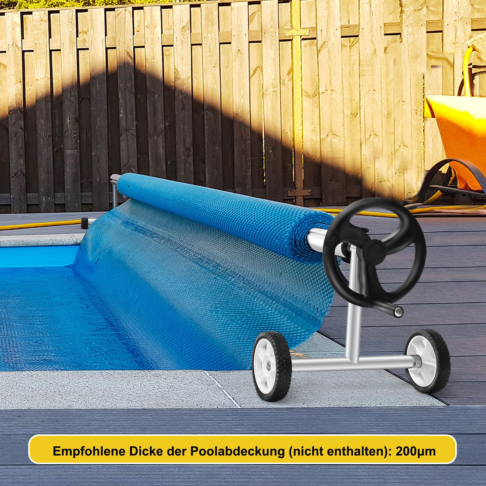 RELAX4LIFE Pool Aufroller, Aufrollsystem Fahrbar, 165-700 cm Verstellbar, Witterungsbeständiges Material, Solarfolie Stange inkl. 8 Befestigungsbänder, Aufrollvorrichtung für Solarplane & Poolplane
