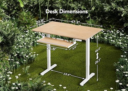 Miniatura 3 de Escritorio eléctrico de pie, escritorio ajustable de madera maciza con bandeja para teclado, escritorio de oficina en casa de 48 x 24 pulgadas con