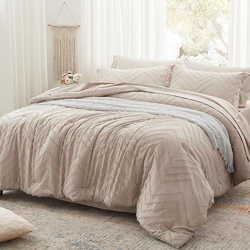 Miniatura 2 de Anluoer - Juego de edredón tamaño King, color caqui, con relieve, de 7 piezas, para todas las estaciones, incluye 1 edredón, 2 fundas de almohada, 2
